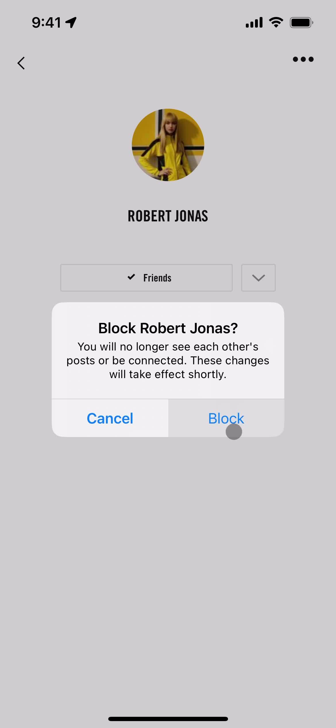 Blocking a user screenshot