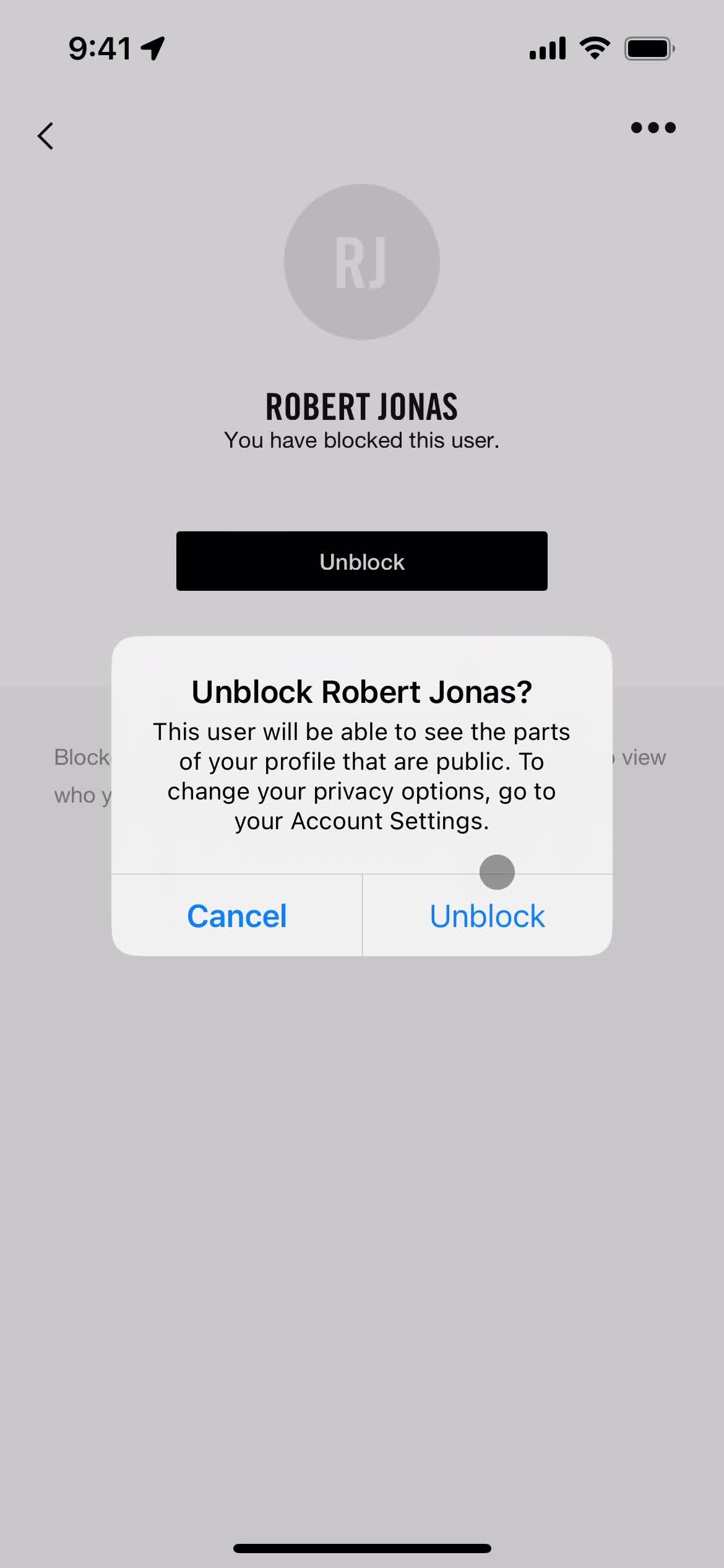 Blocking a user screenshot