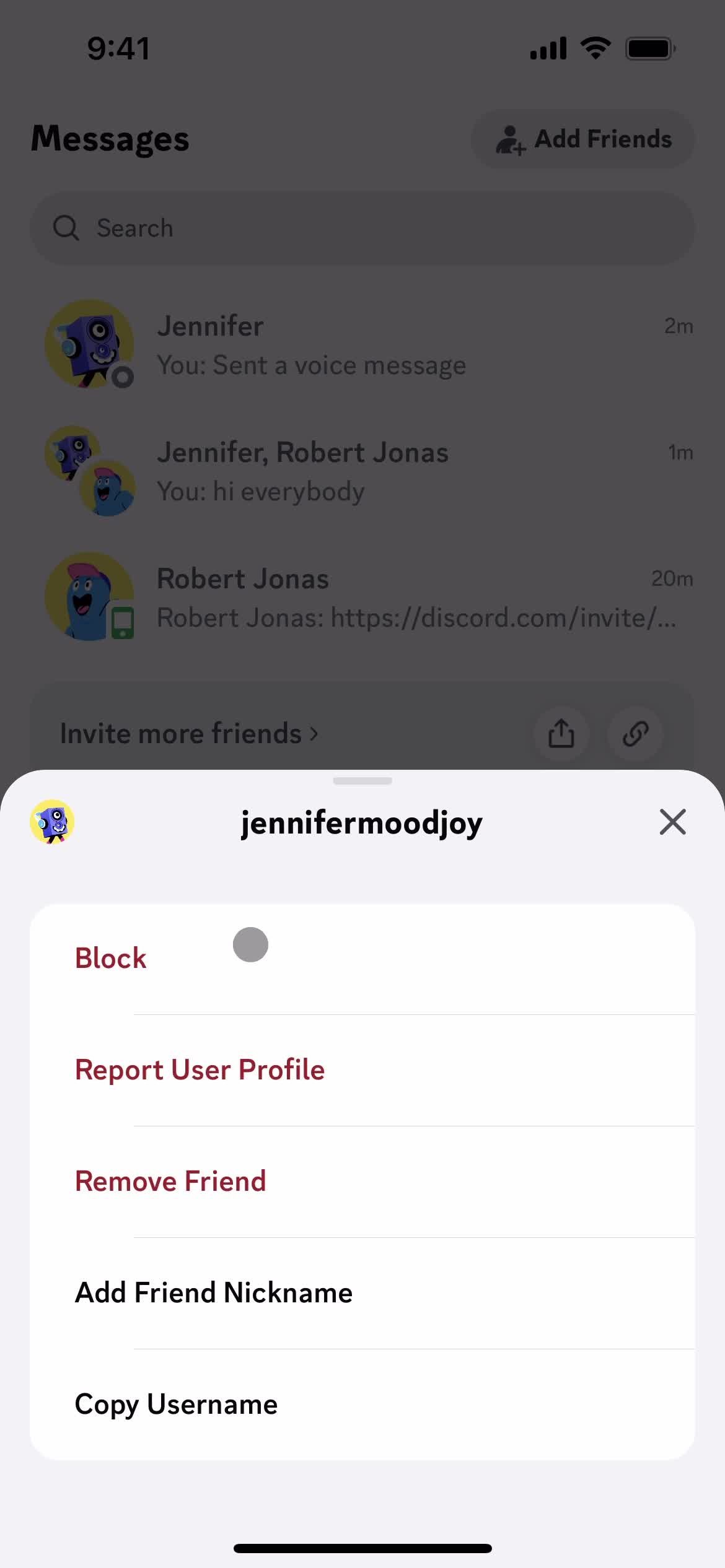 Blocking a user screenshot