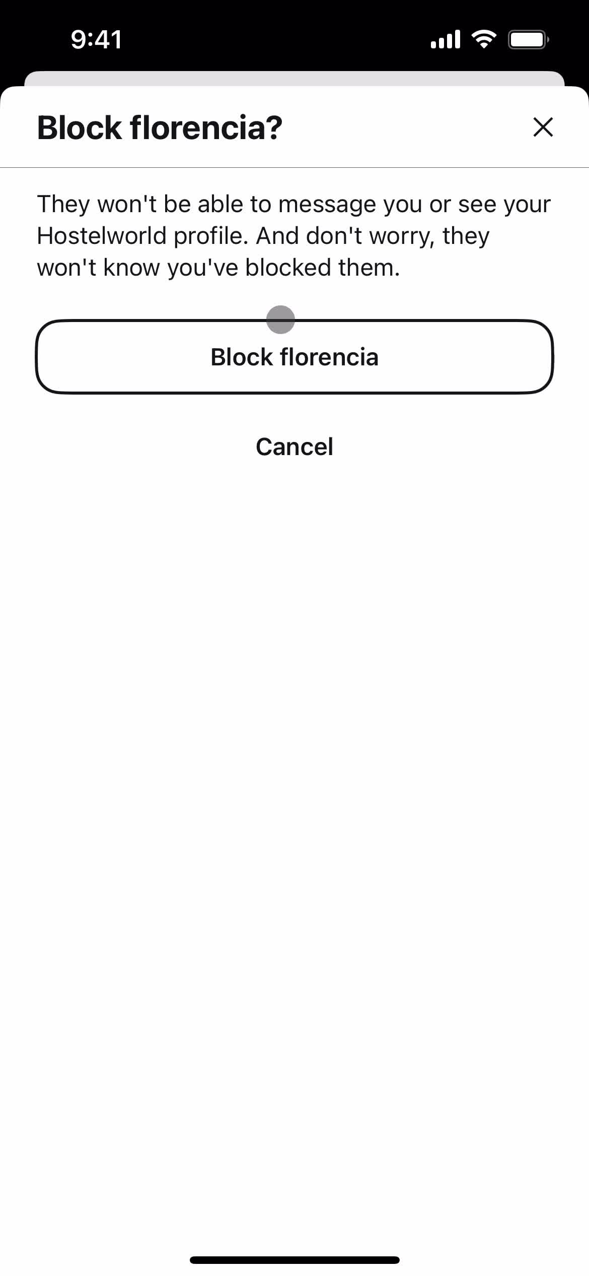 Blocking a user screenshot