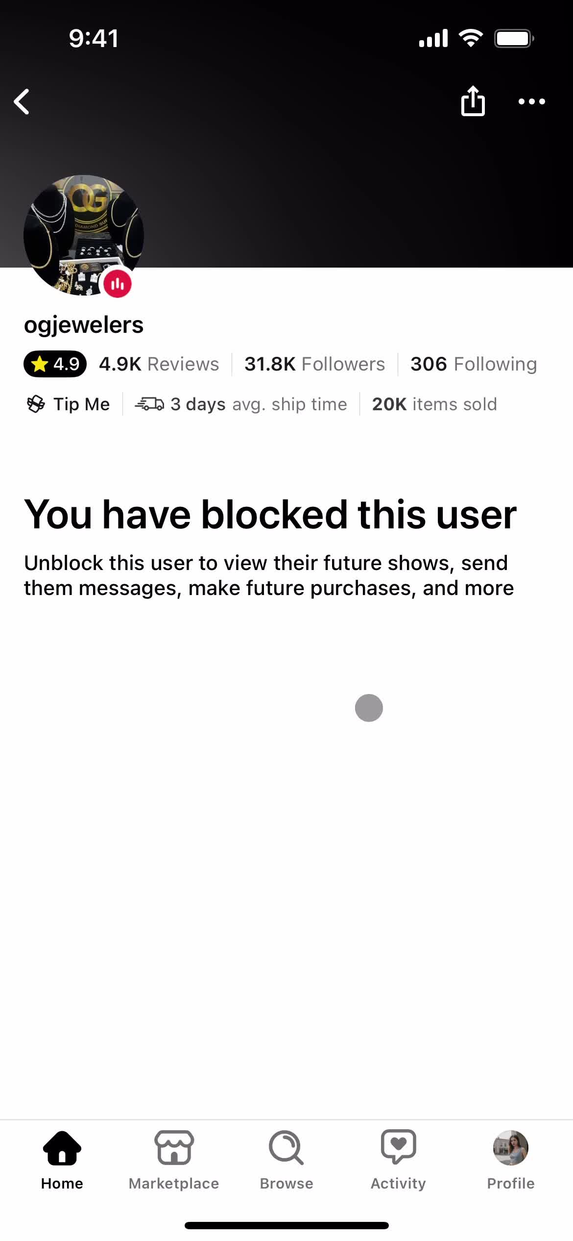 Blocking a user screenshot