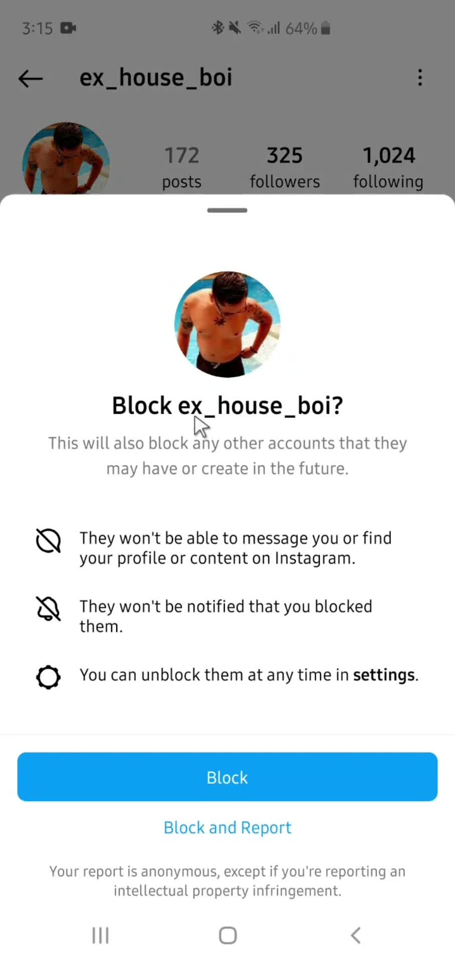 Blocking a user screenshot