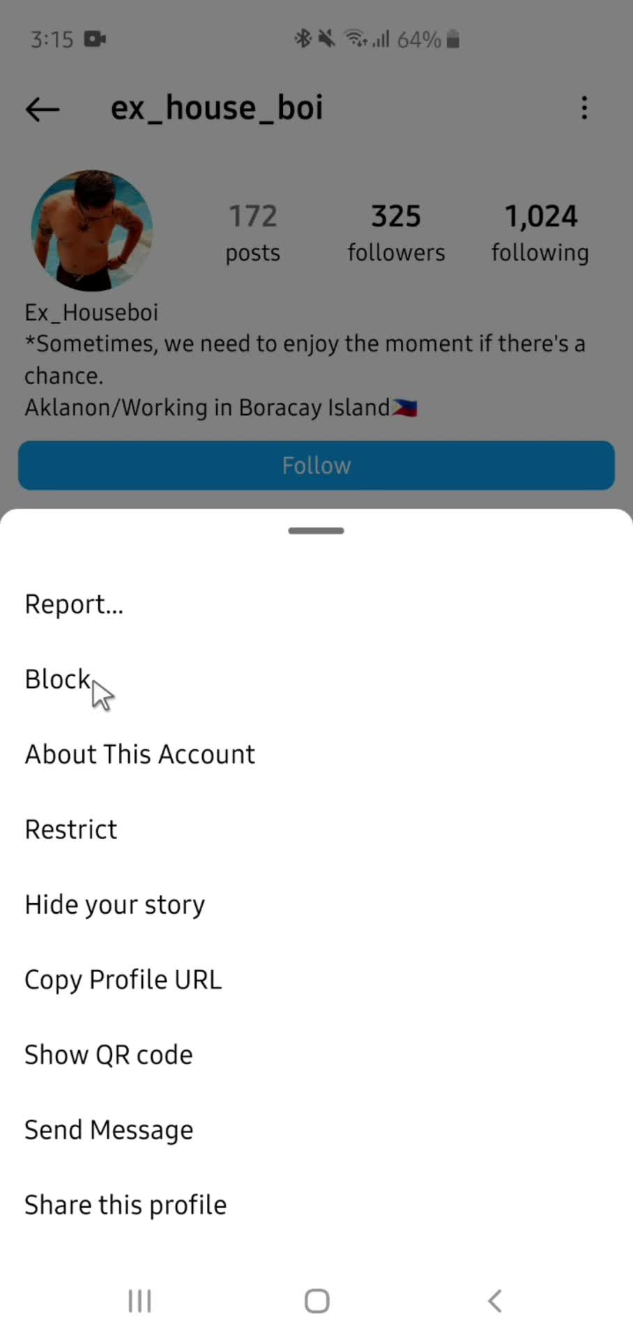 Blocking a user screenshot