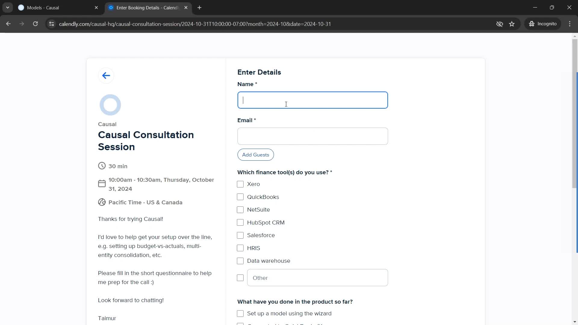 Booking consultation on Causal video thumbnail