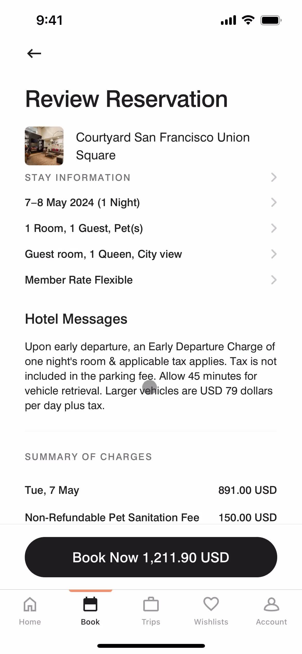 Booking a hotel screenshot