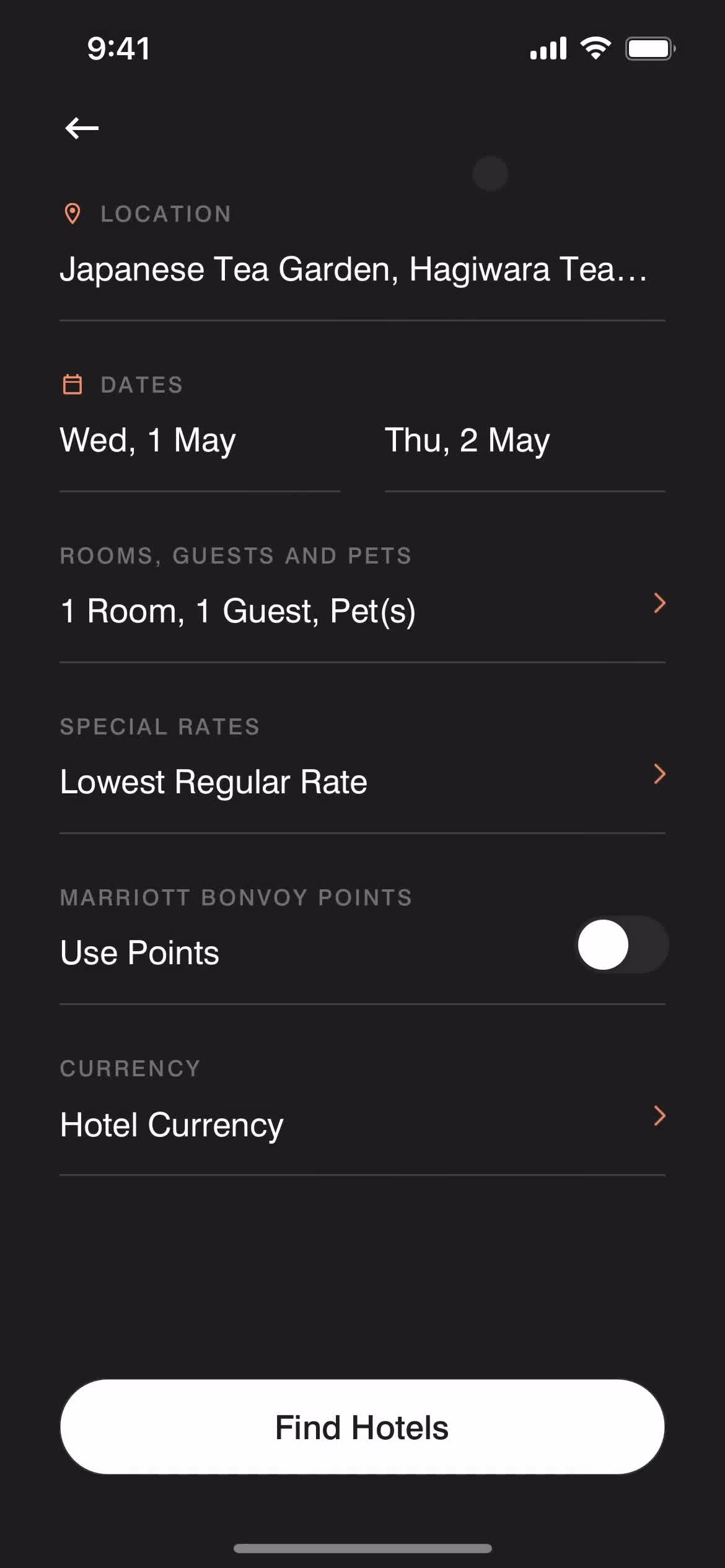 Booking a hotel screenshot