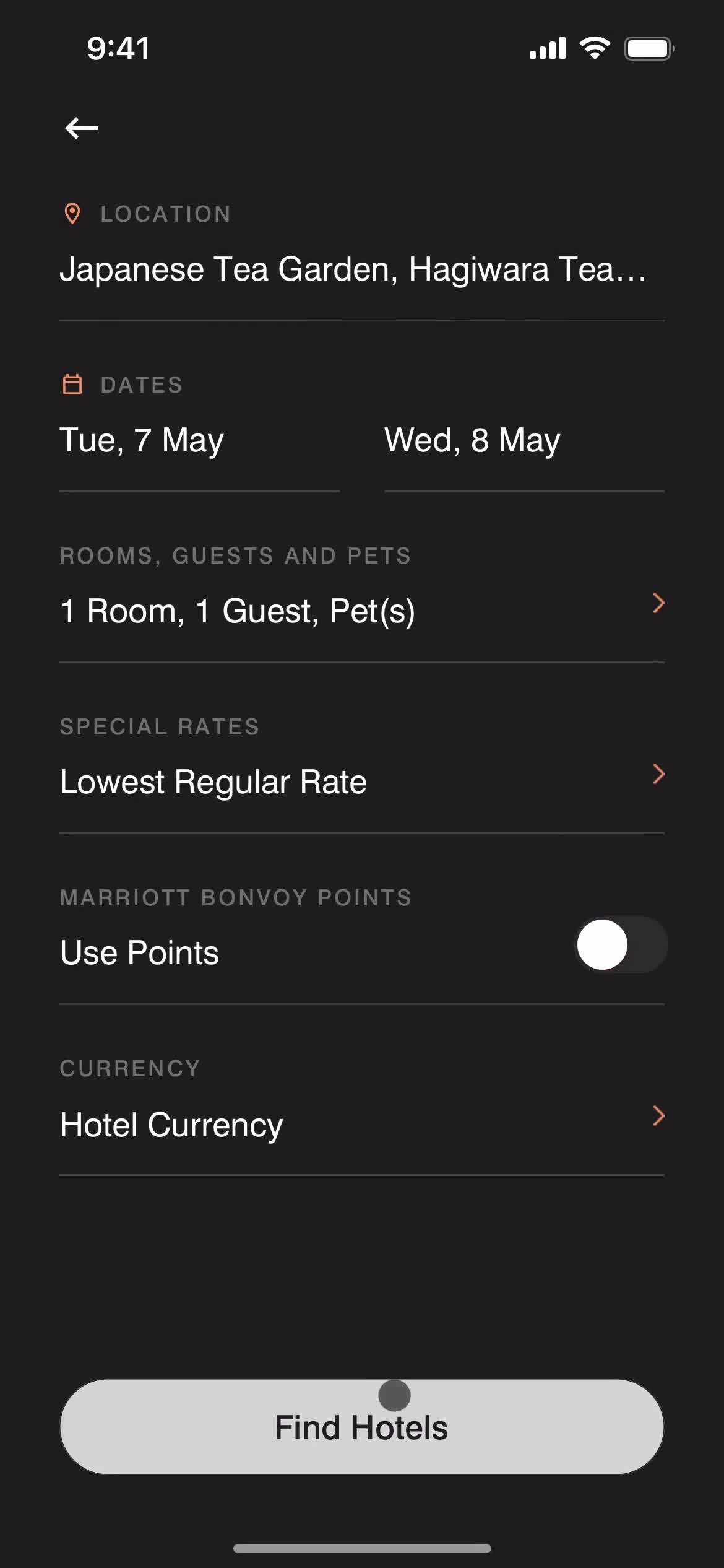 Booking a hotel screenshot