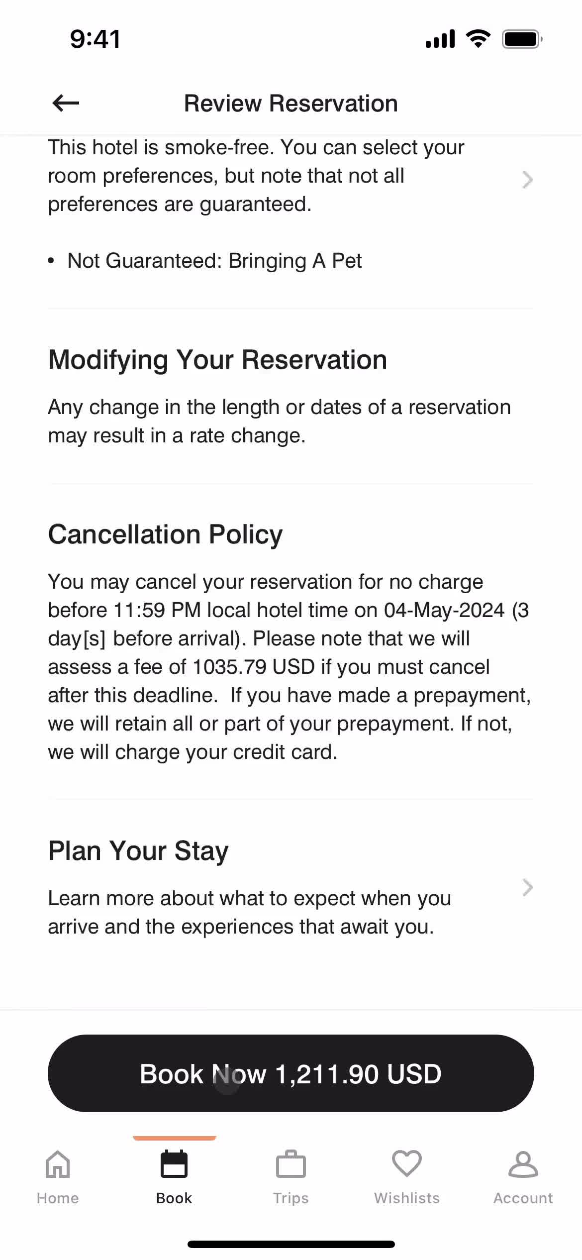 Booking a hotel screenshot