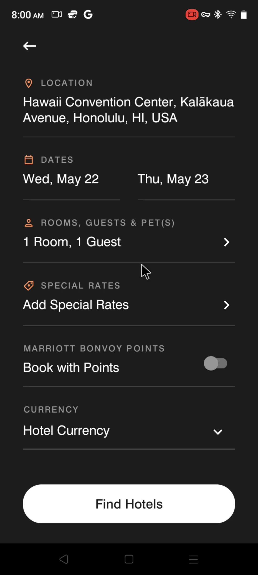 Booking a room screenshot