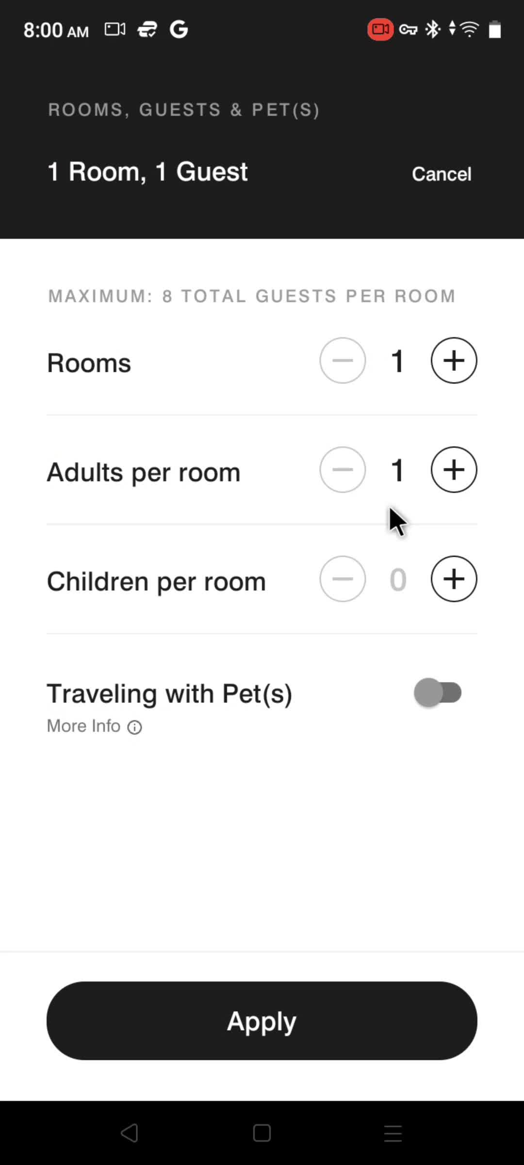 Booking a room screenshot