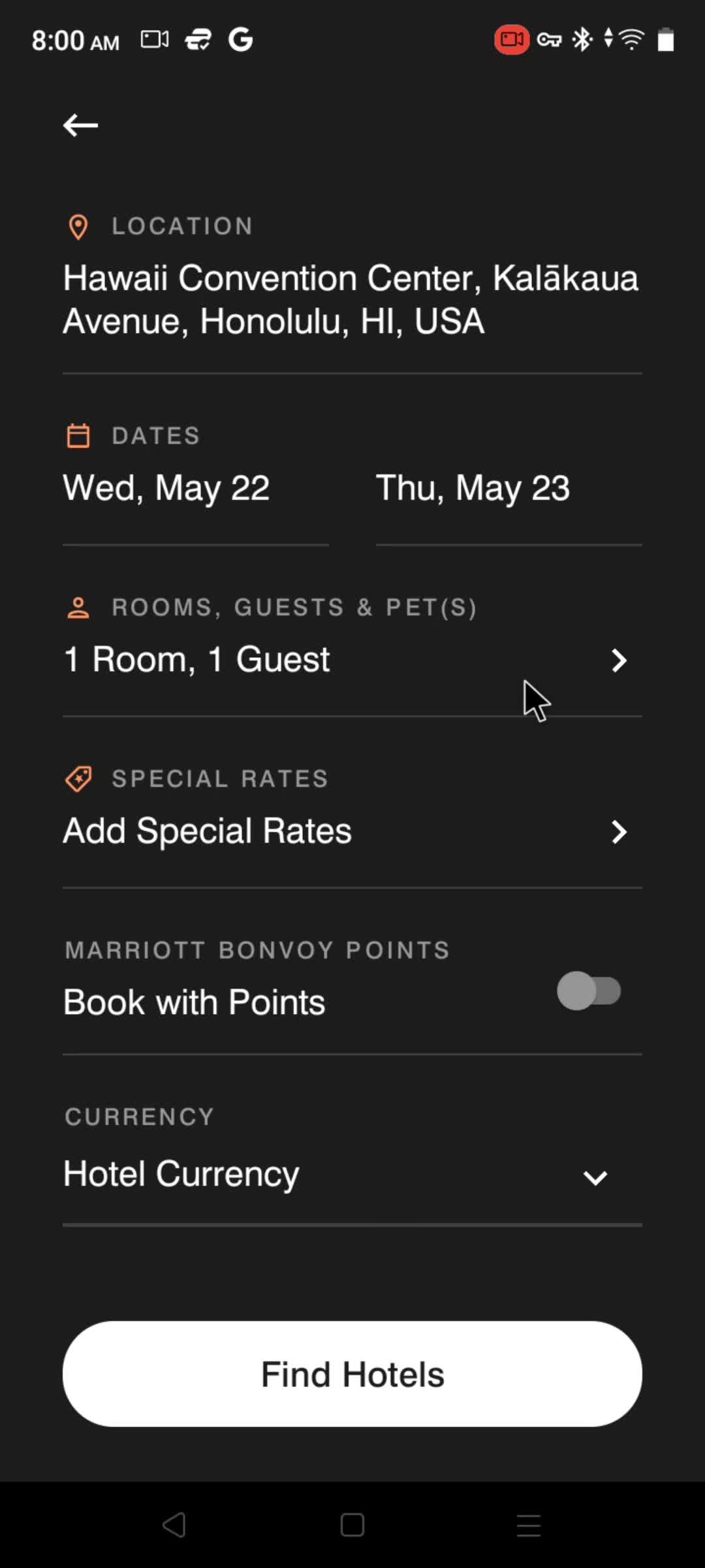 Booking a room screenshot