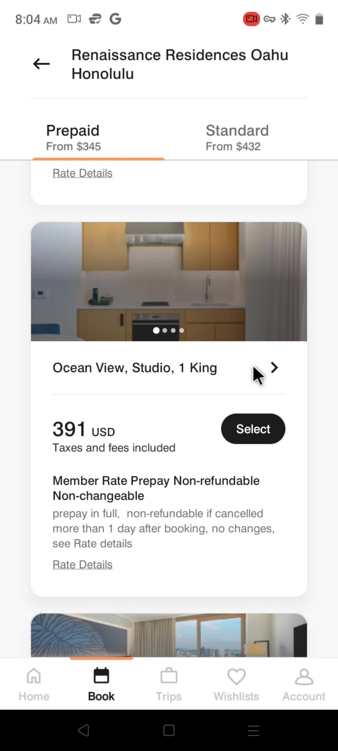 Booking a room screenshot