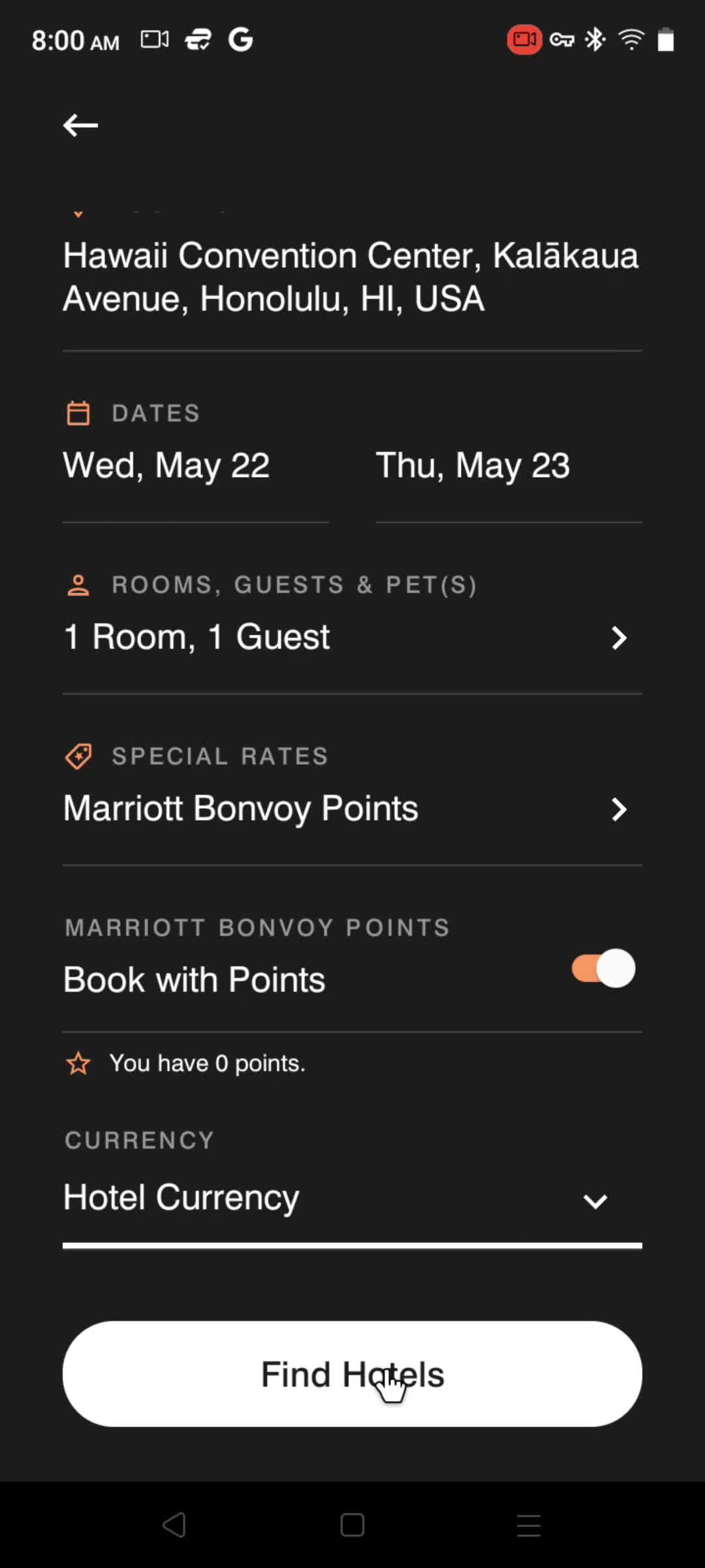 Booking a room screenshot