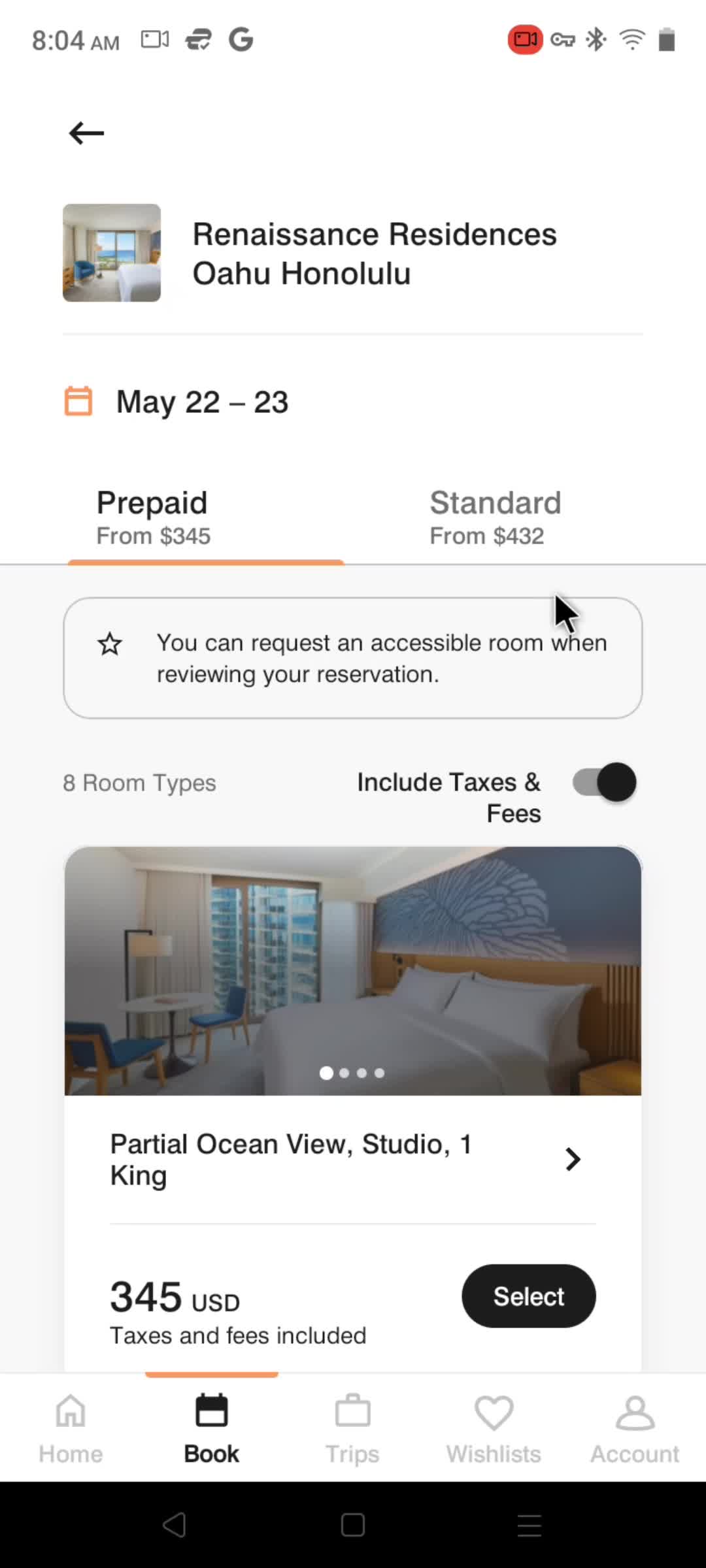 Booking a room screenshot