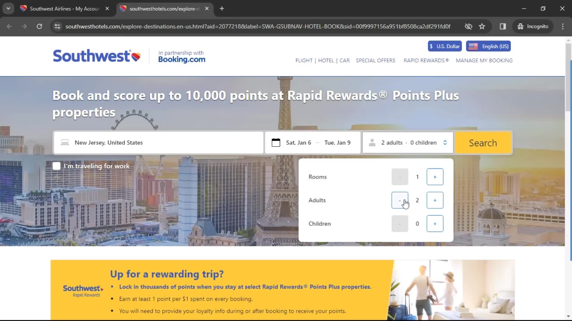 Booking a room on Southwest Airlines video thumbnail