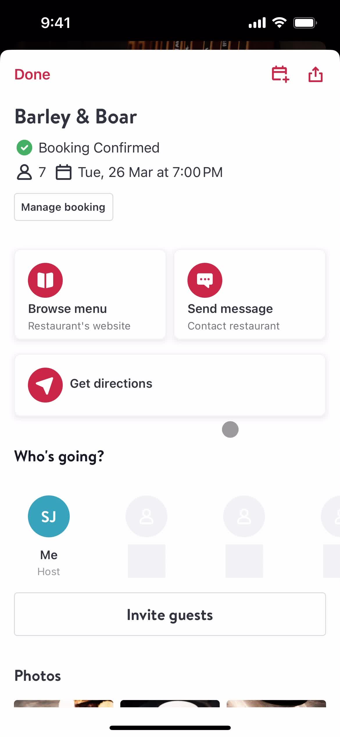 Booking a table screenshot