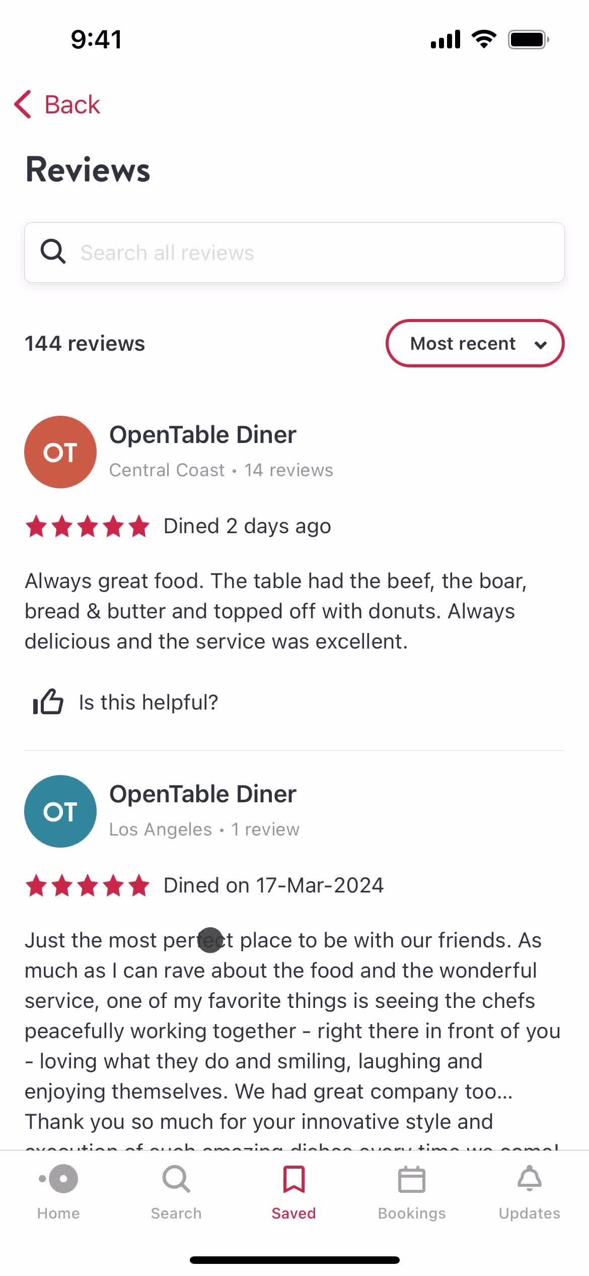 Booking a table screenshot