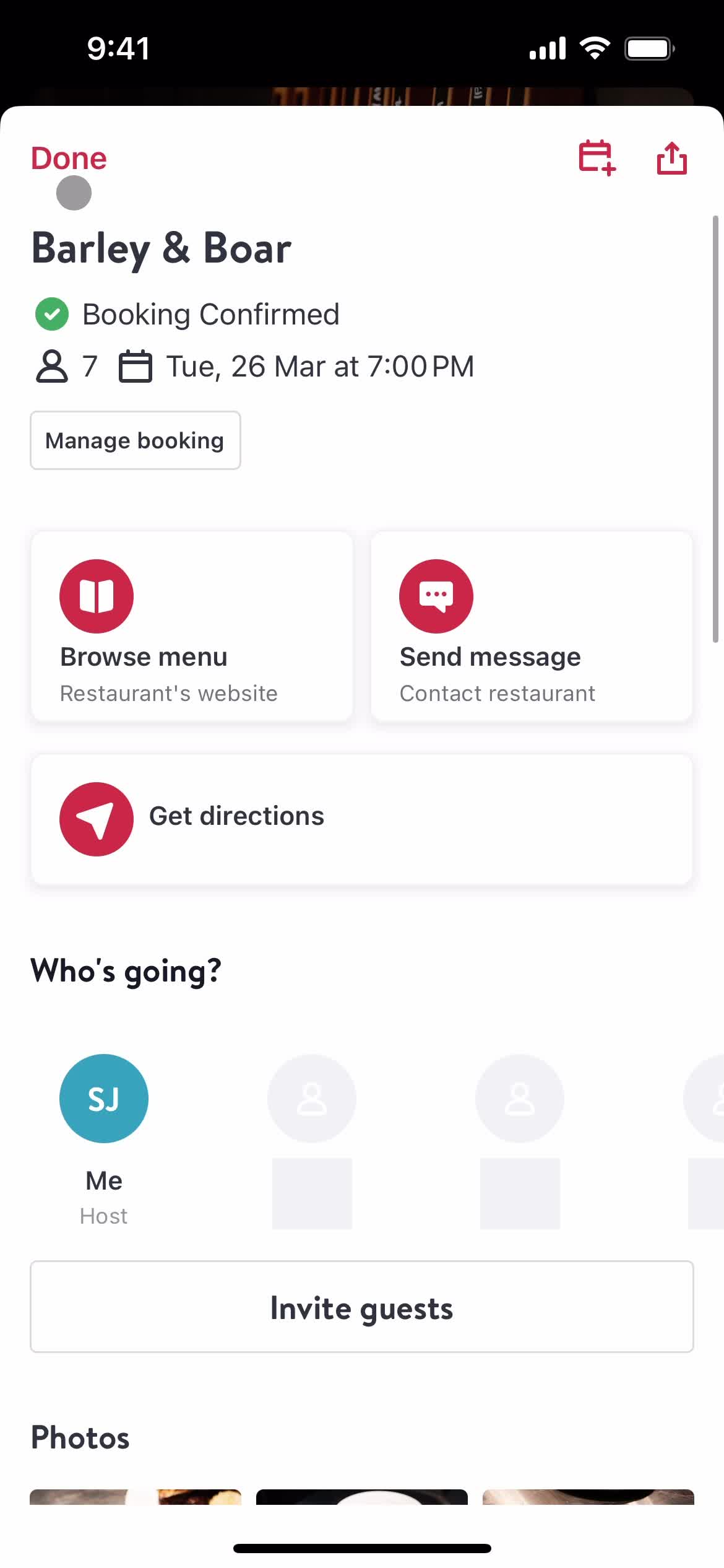 Booking a table screenshot