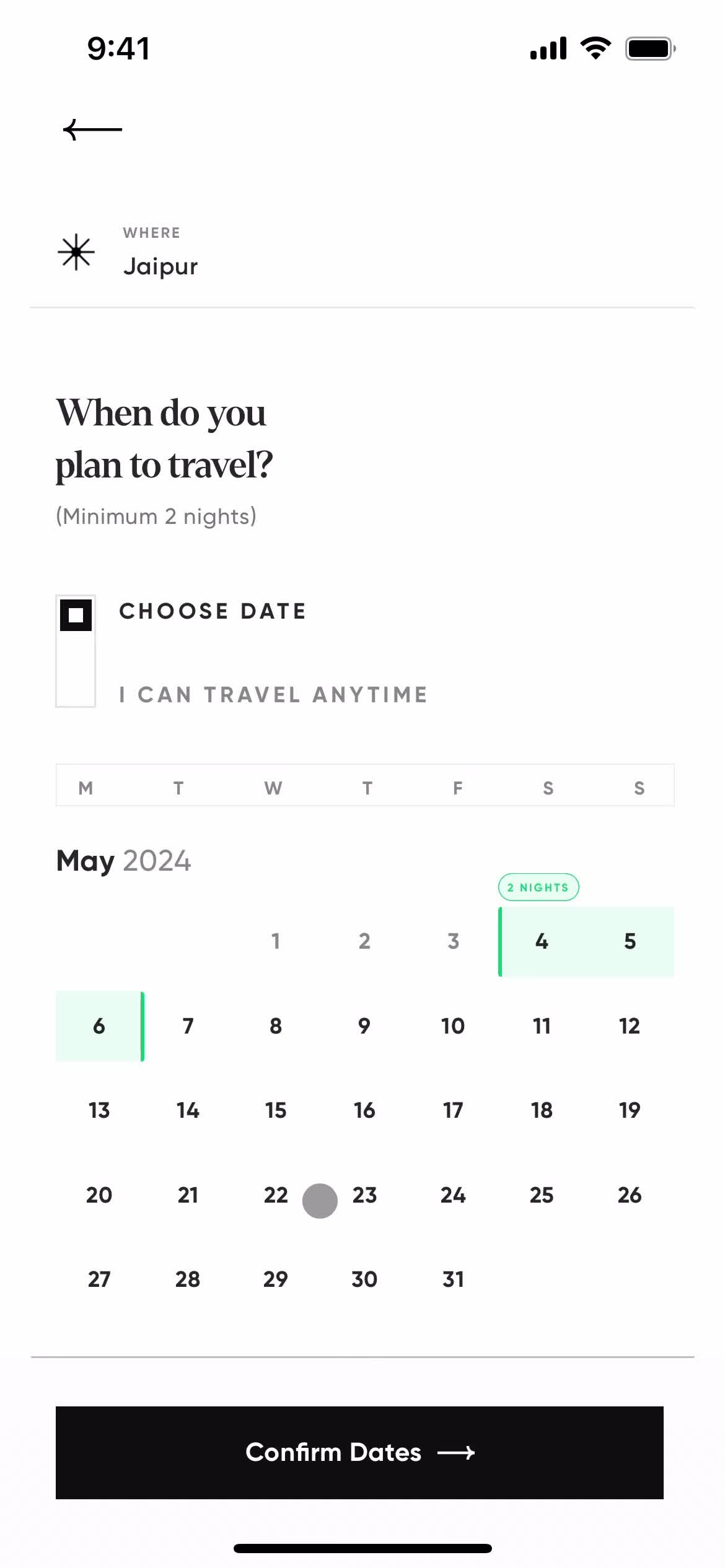 Booking a trip screenshot