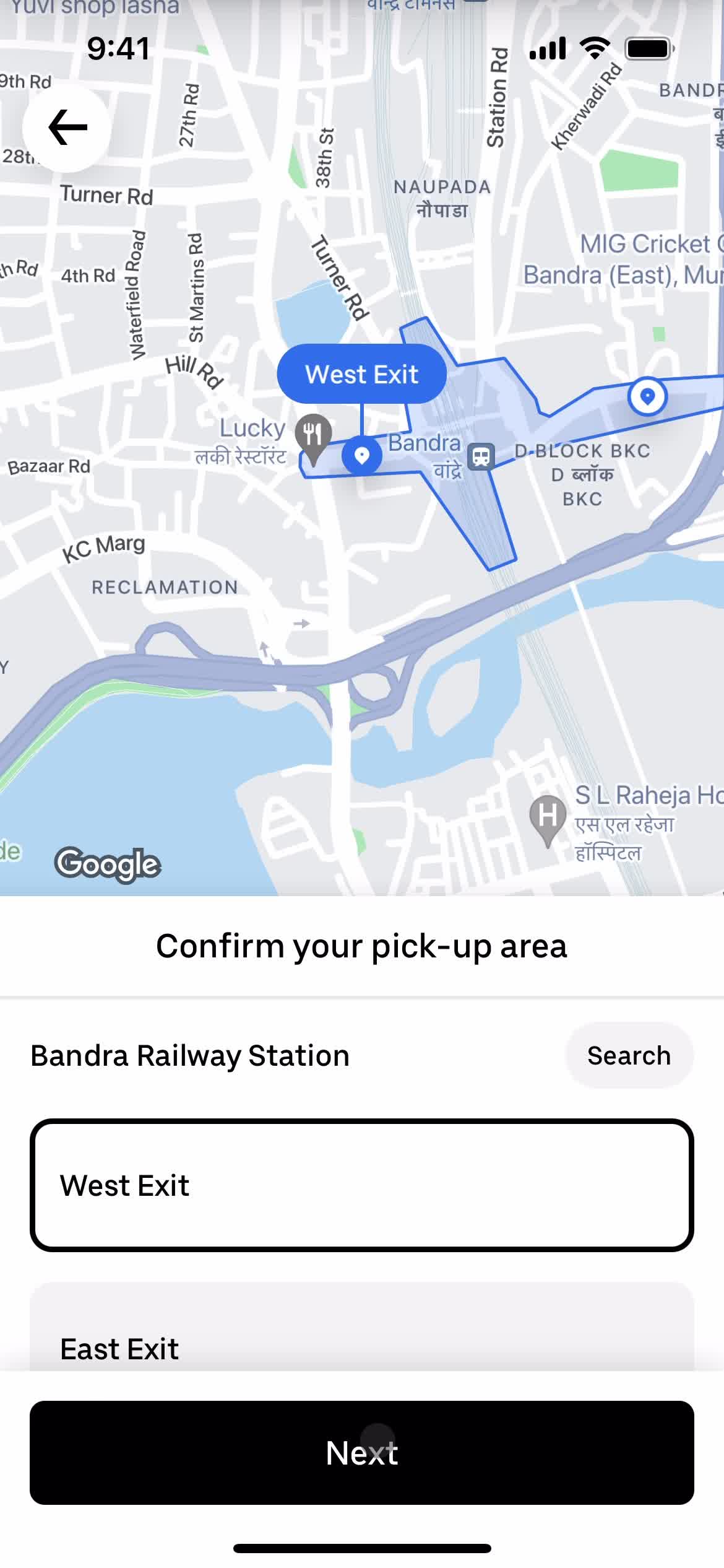 Booking a ride screenshot