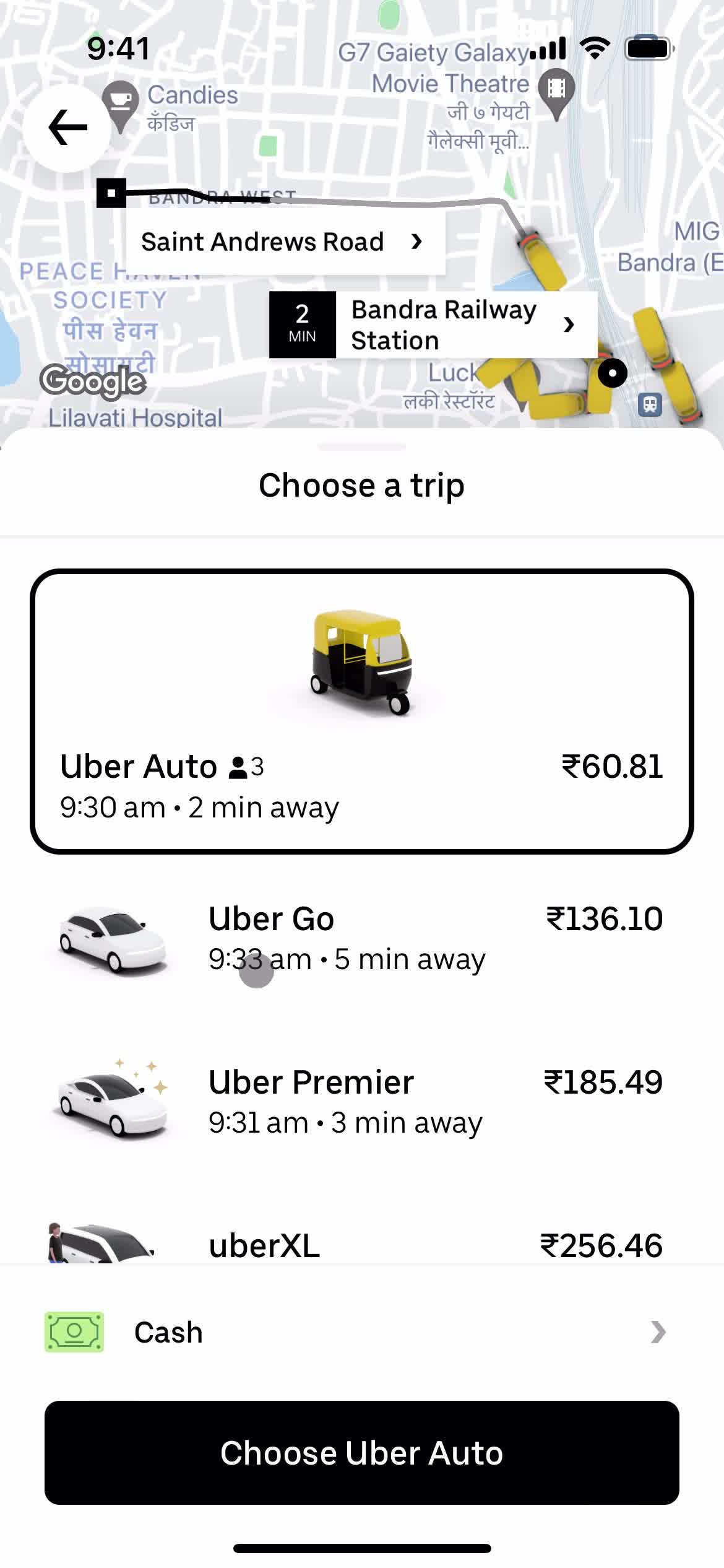 Booking a ride screenshot