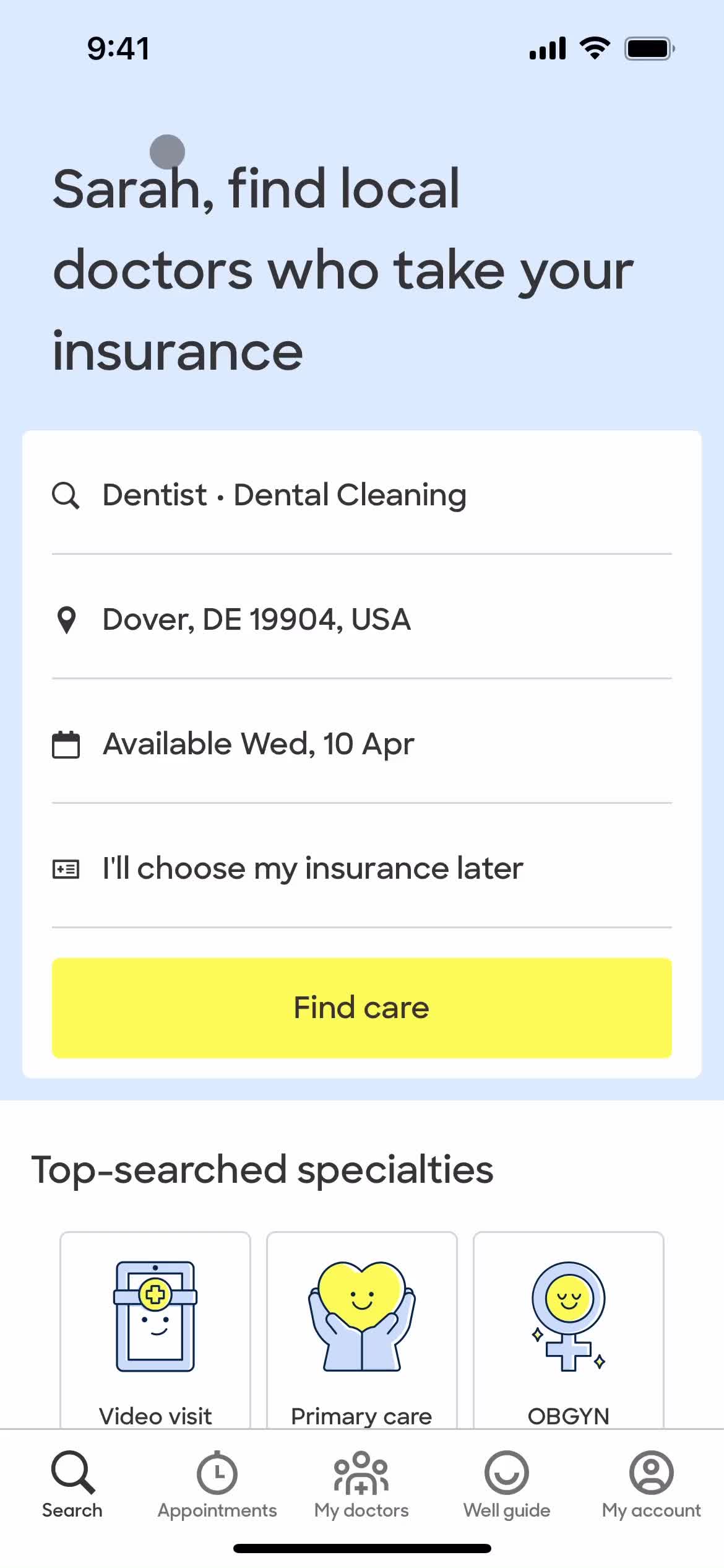 Booking an appointment screenshot