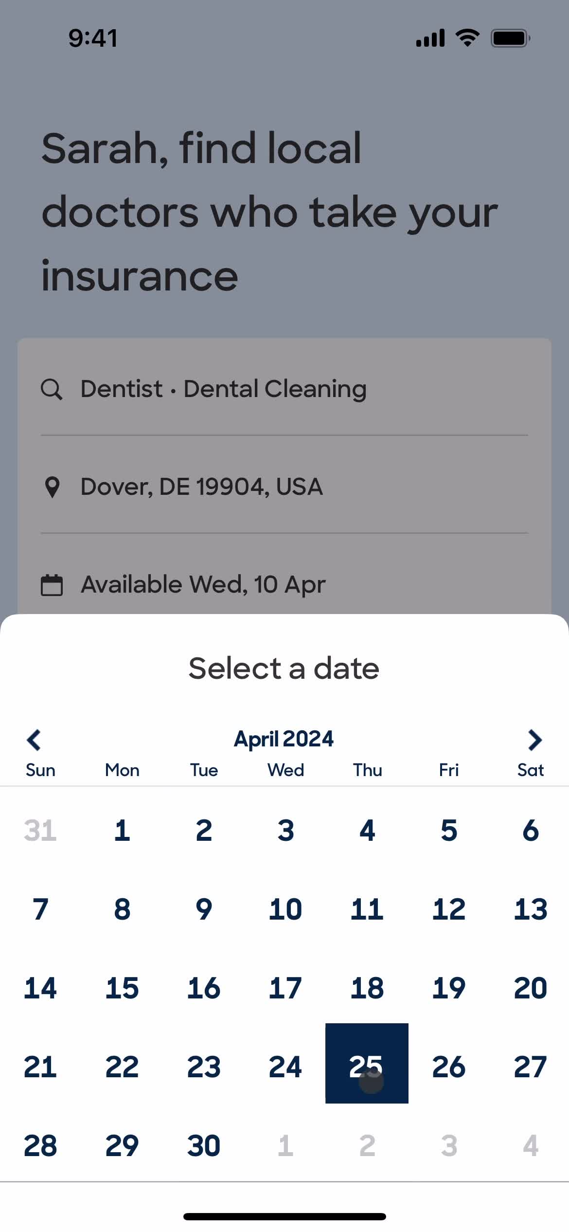 Booking an appointment screenshot