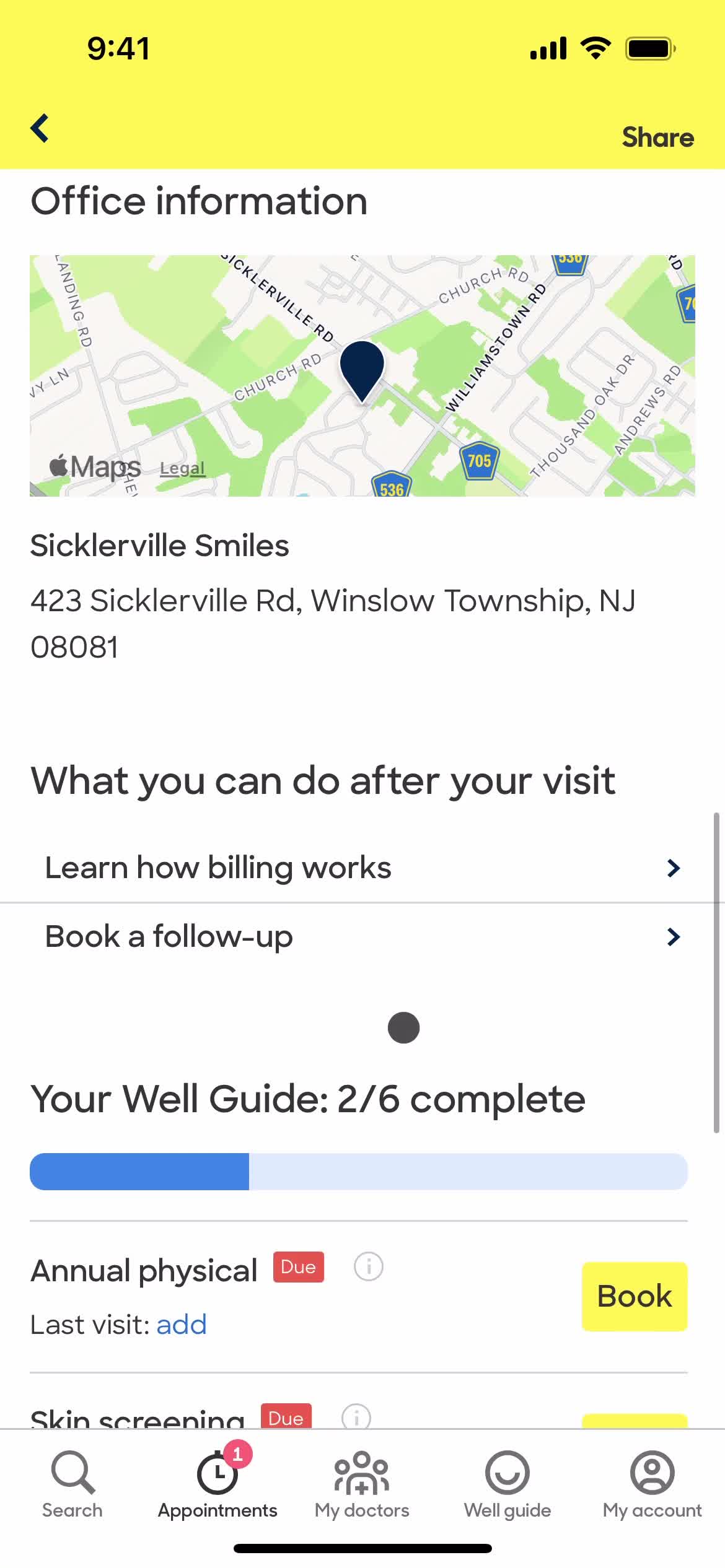 Booking an appointment screenshot