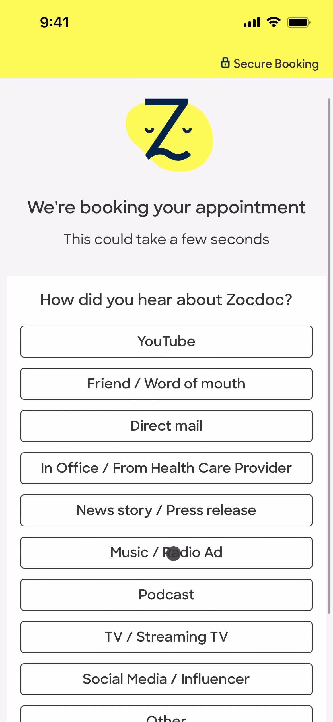 Booking an appointment screenshot