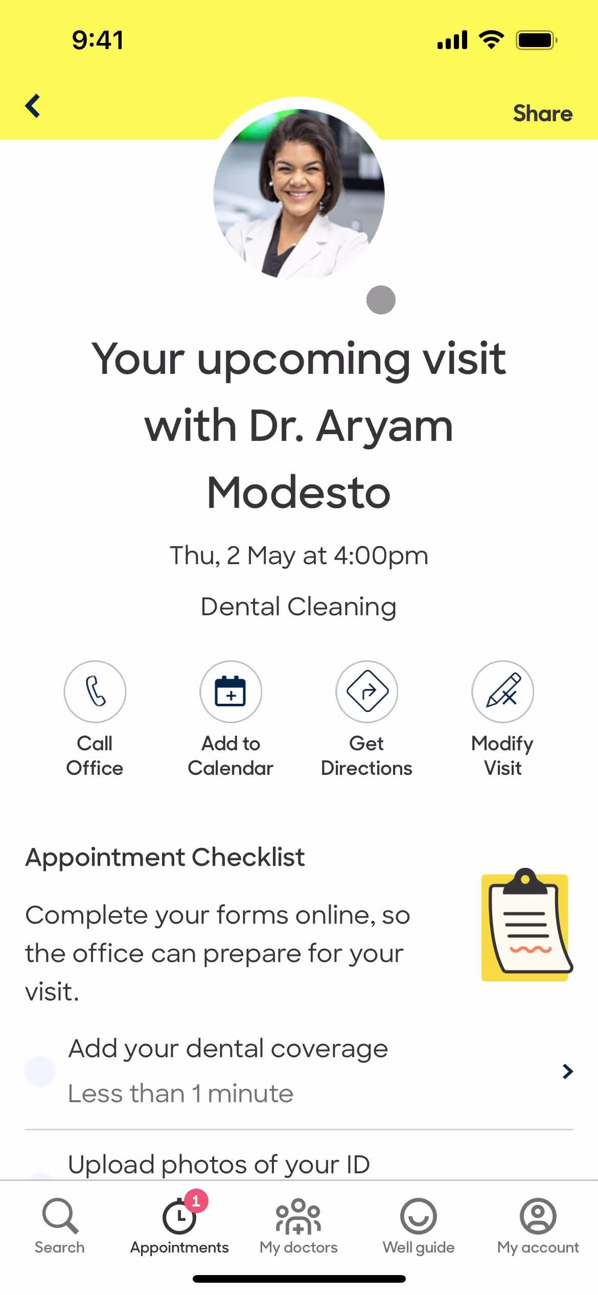 Booking an appointment screenshot