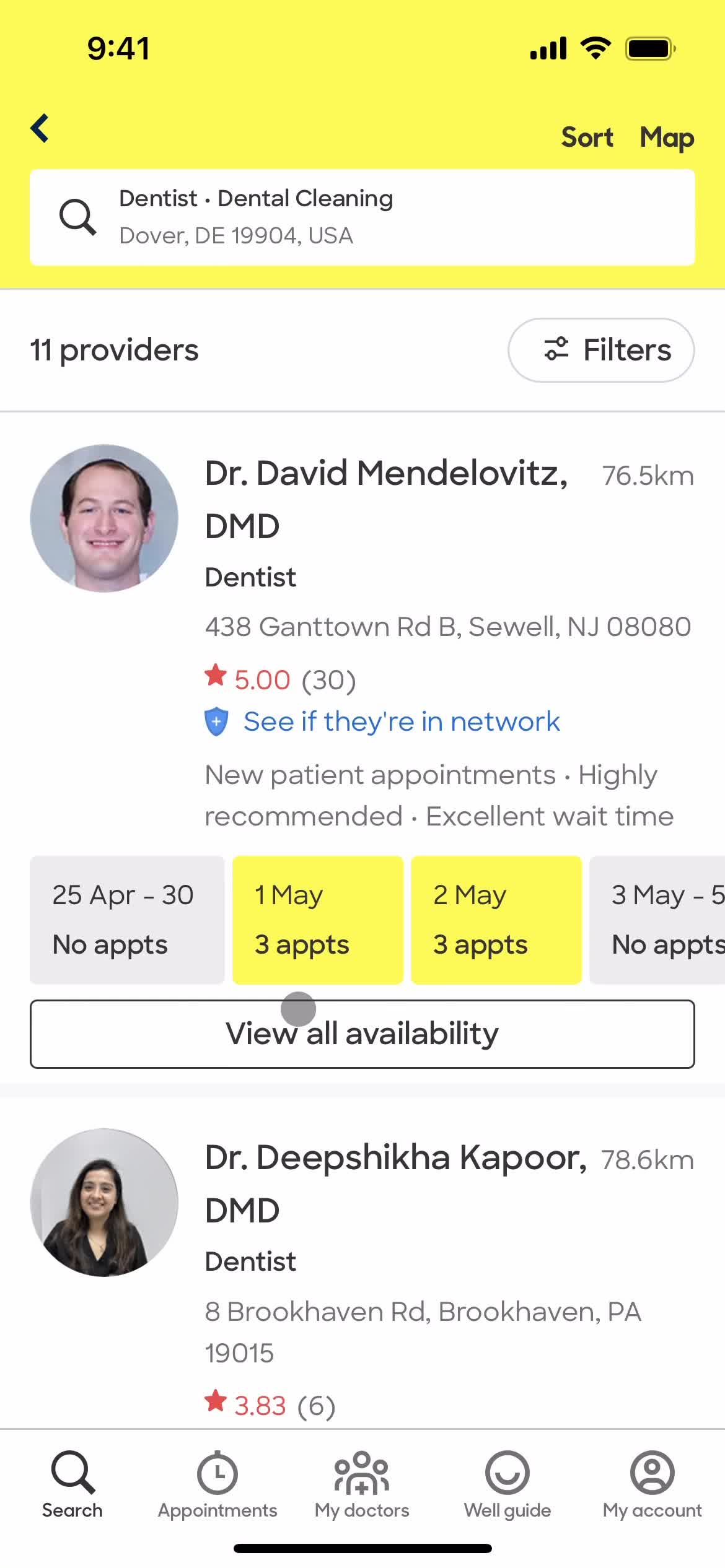 Booking an appointment screenshot