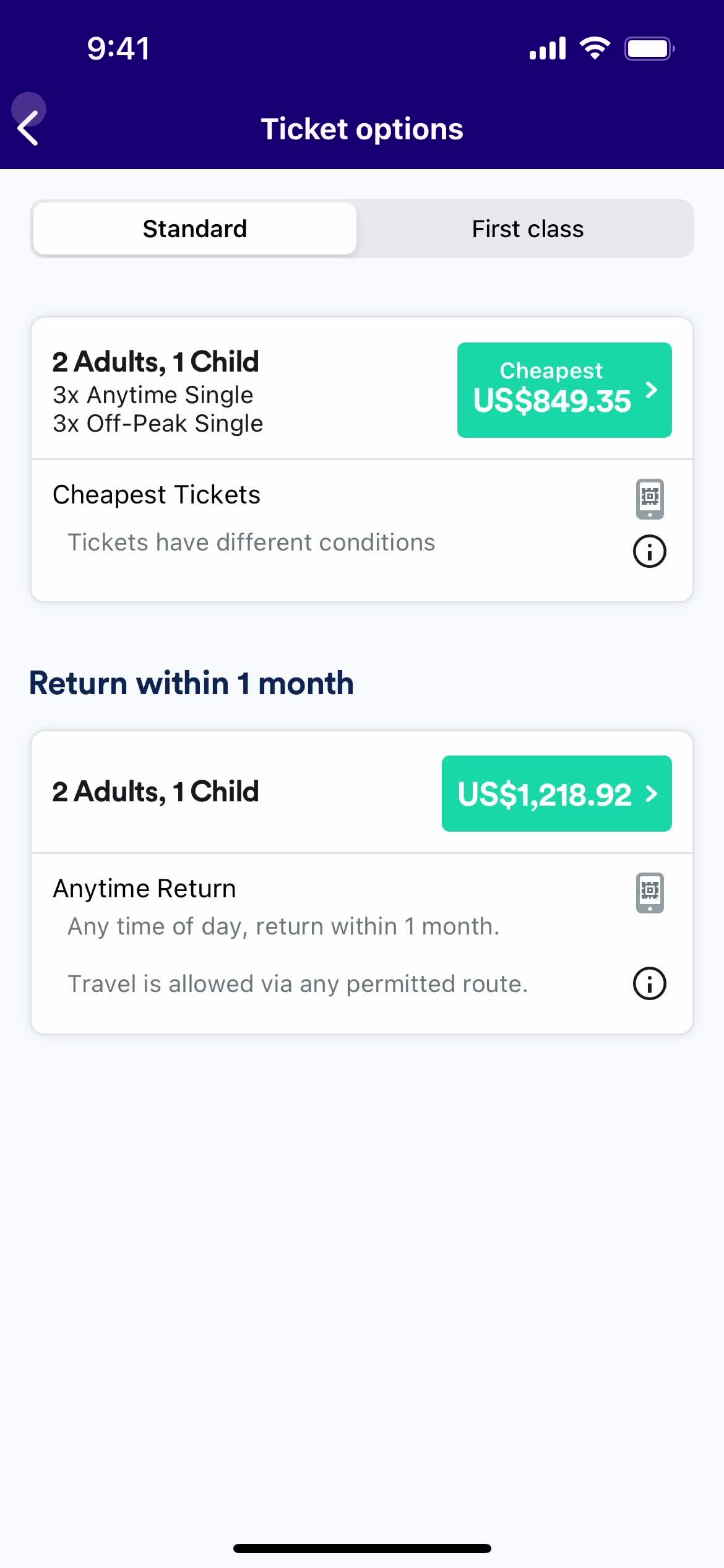 Booking transport screenshot