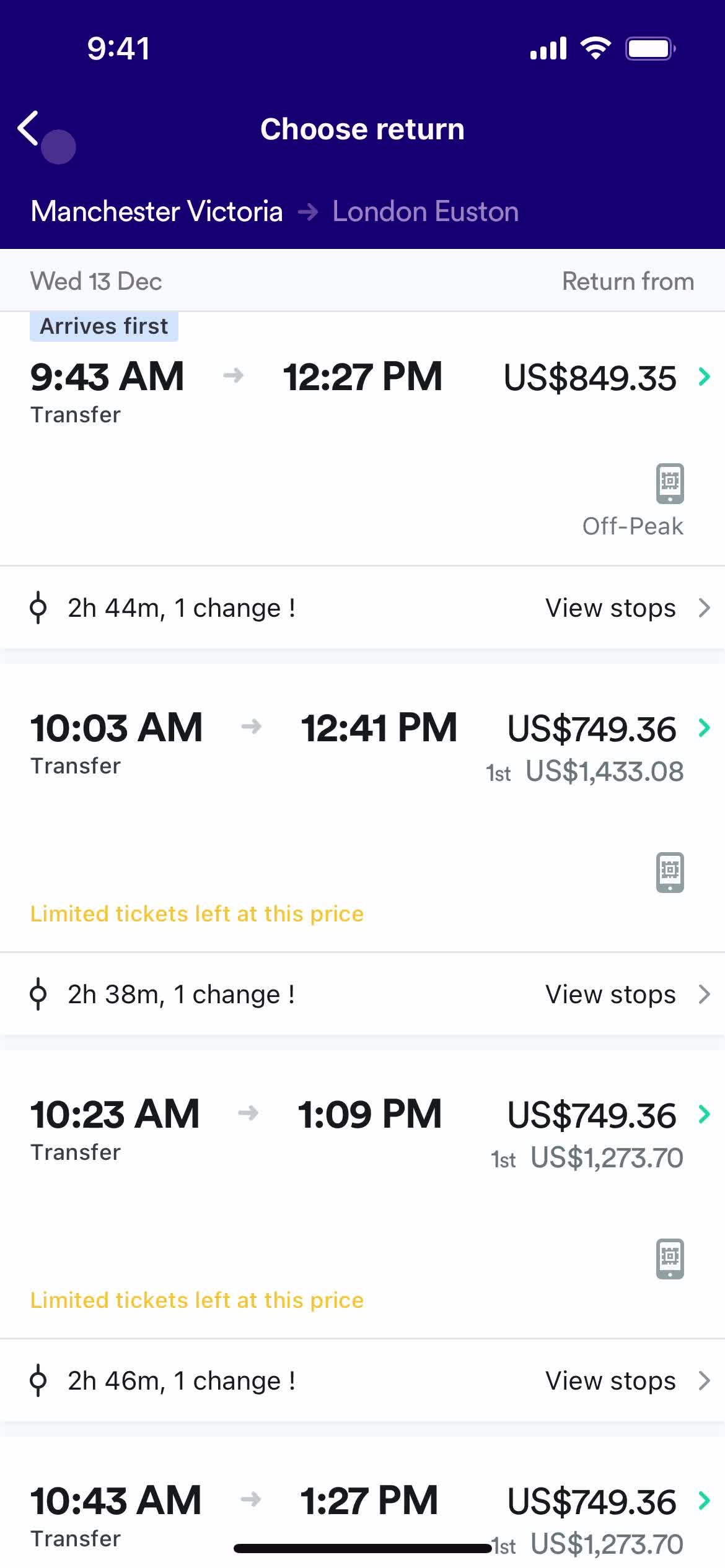 Booking transport screenshot