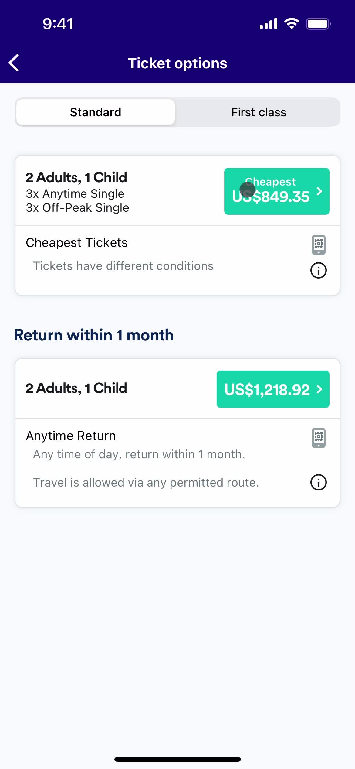 Booking transport screenshot