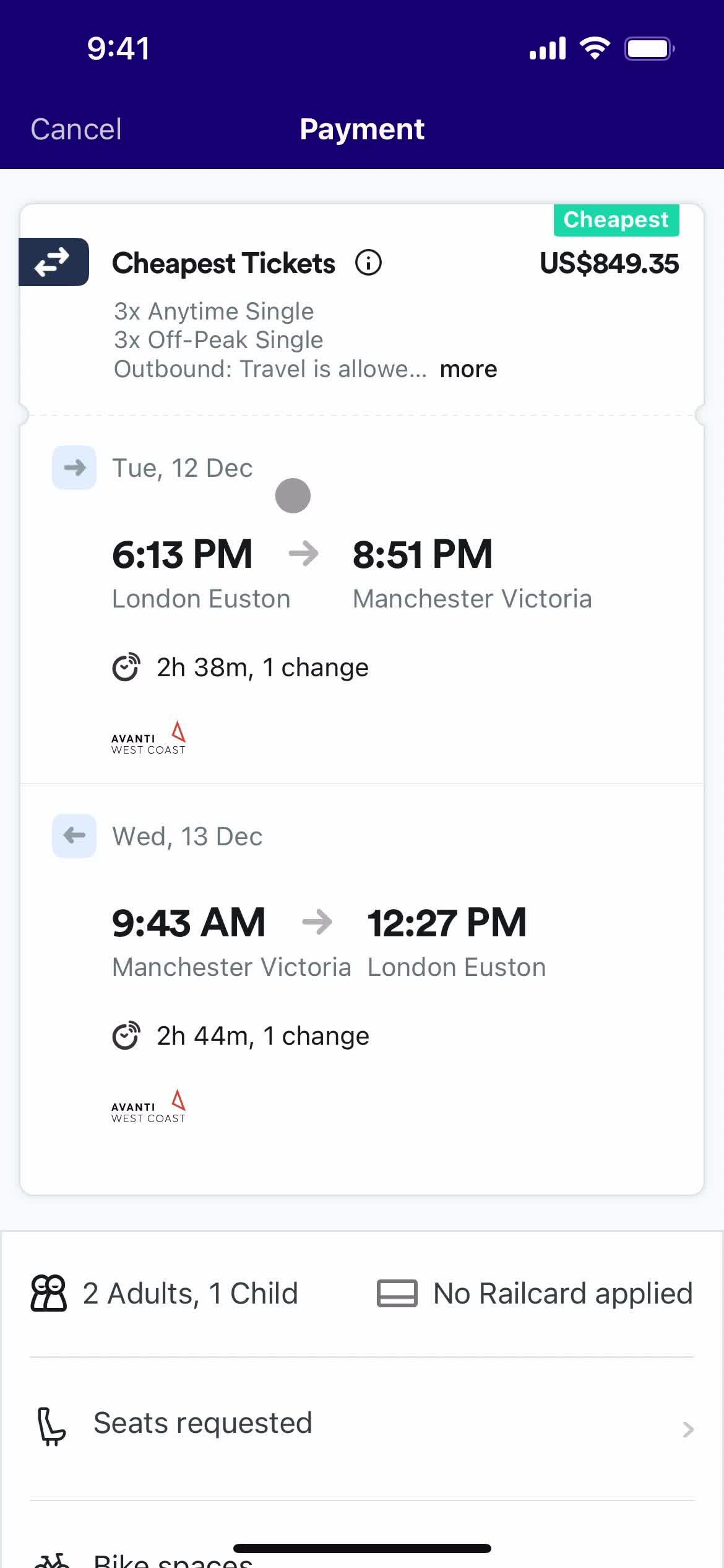 Booking transport screenshot