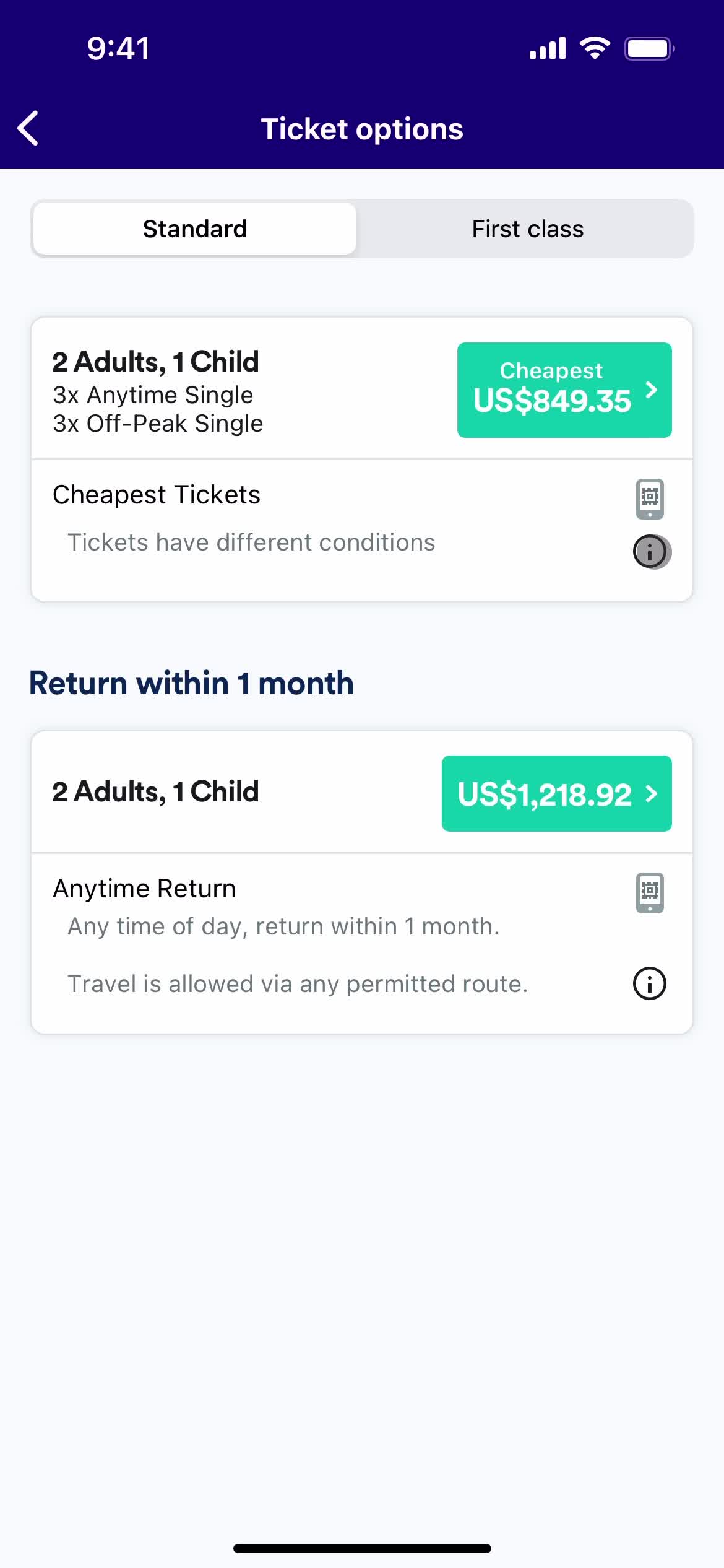 Booking transport screenshot