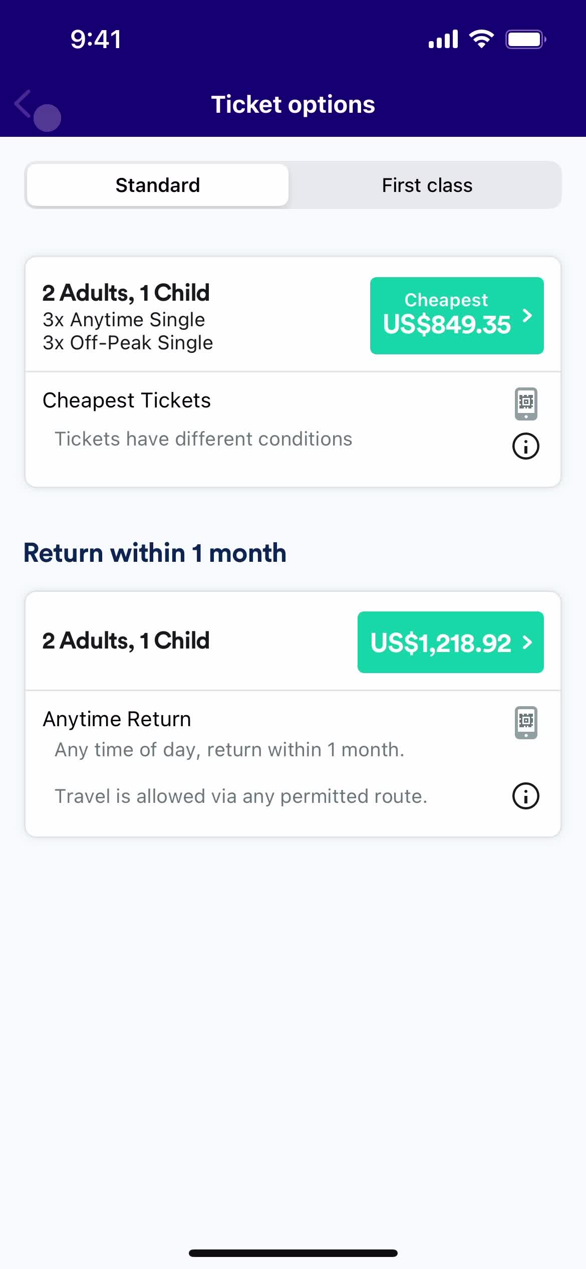 Booking transport screenshot