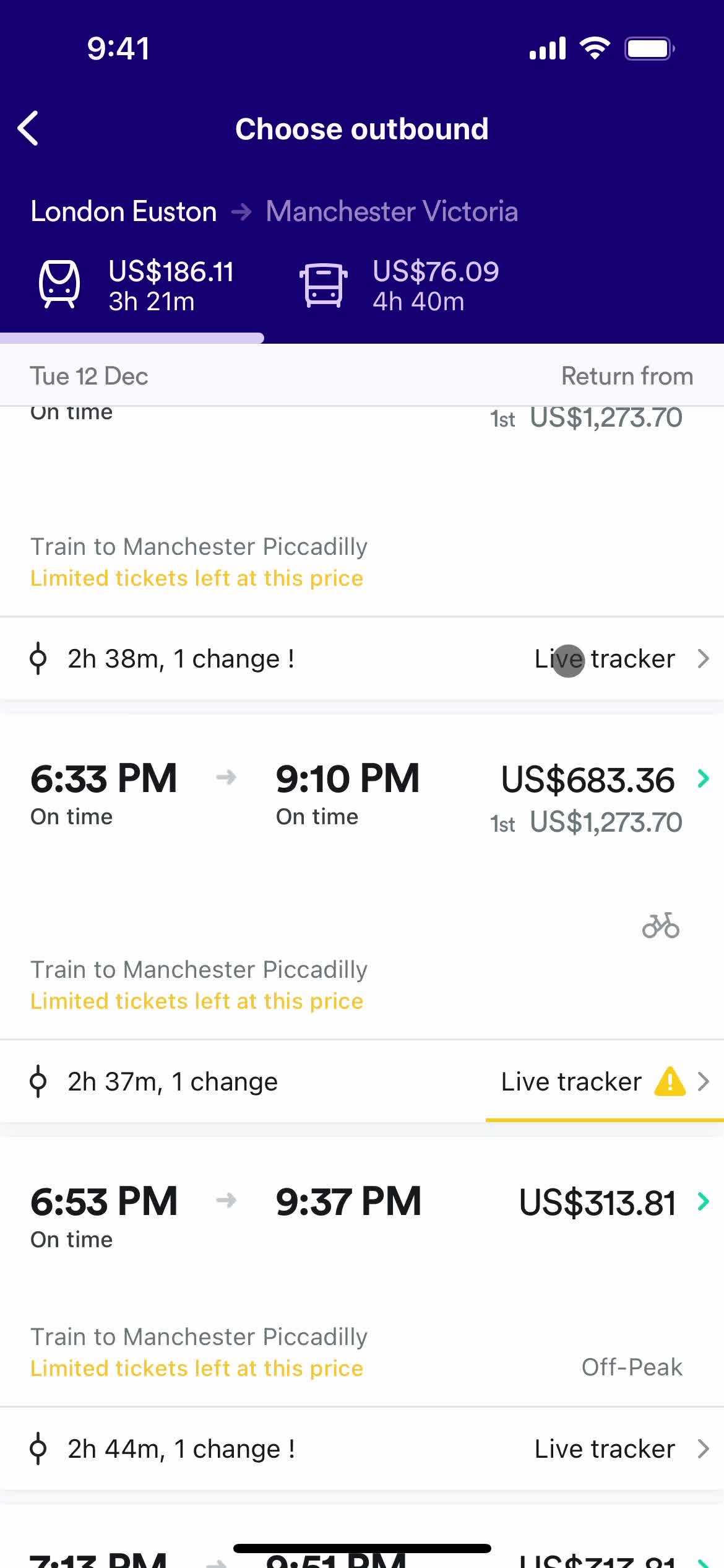 Booking transport screenshot