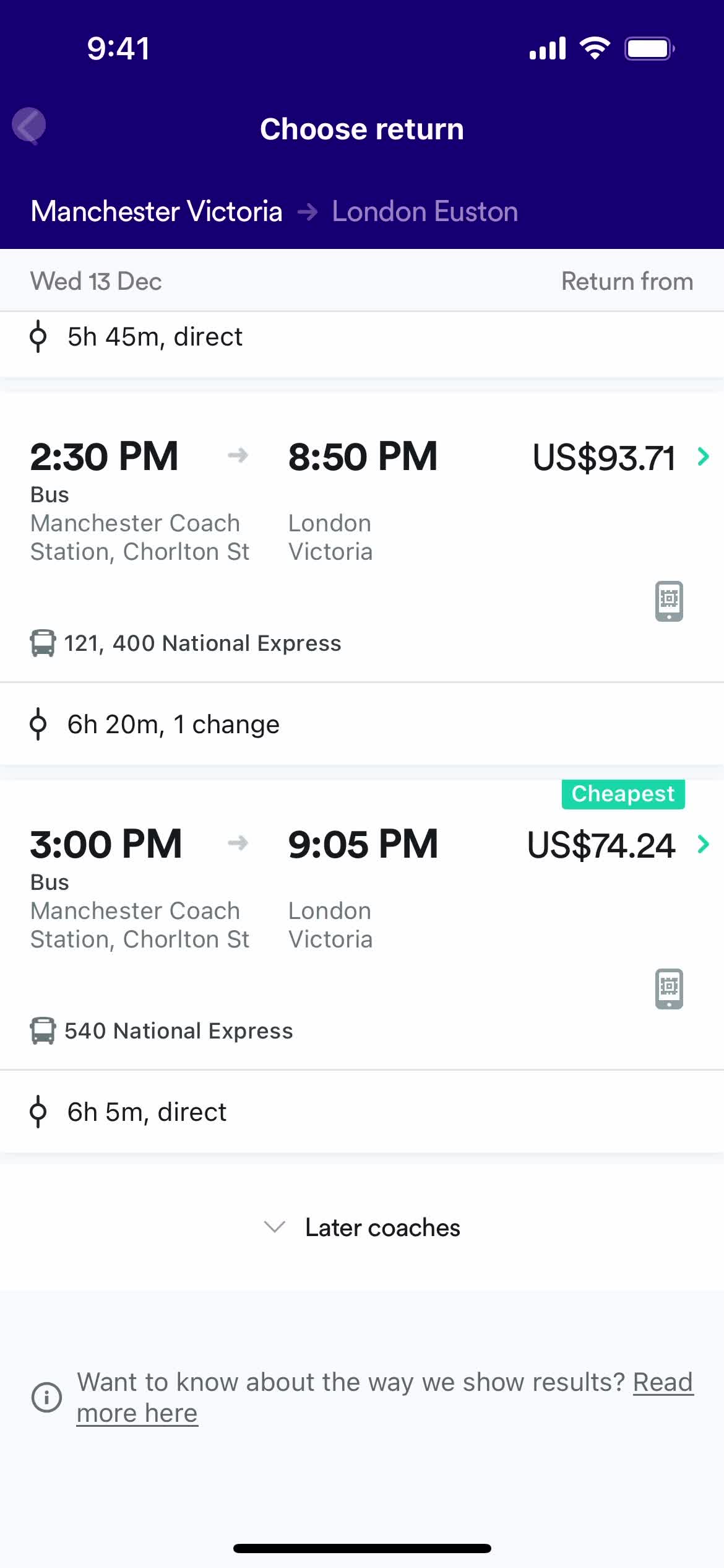 Booking transport screenshot