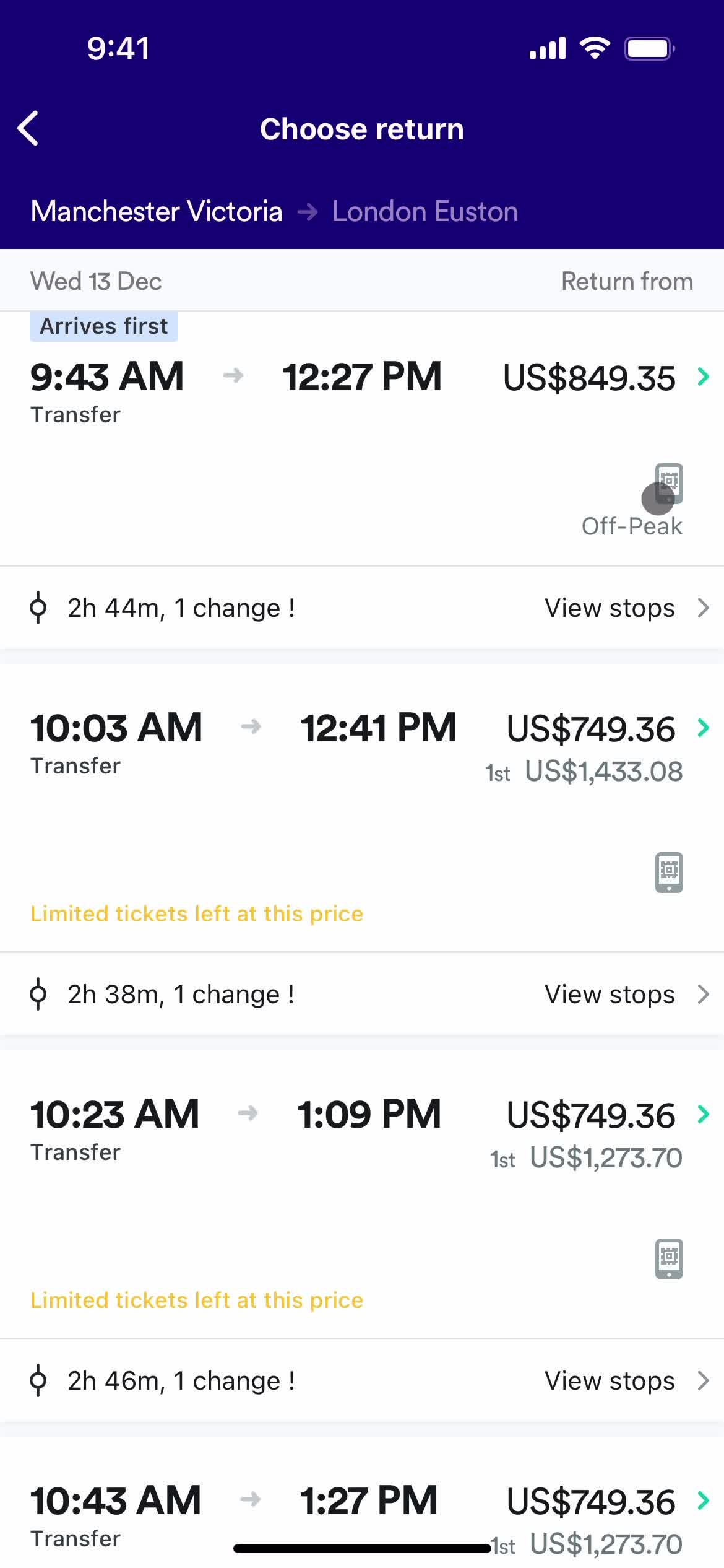 Booking transport screenshot