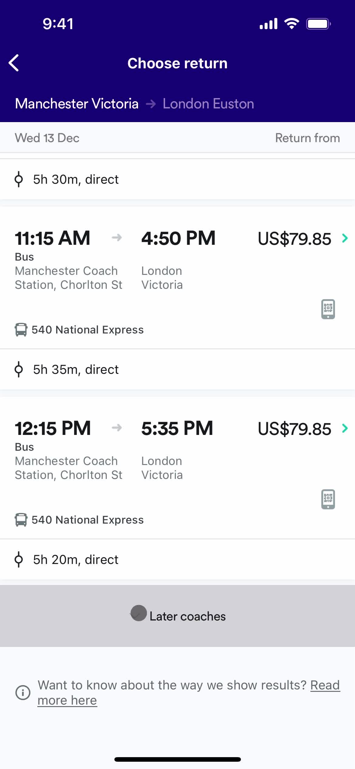 Booking transport screenshot