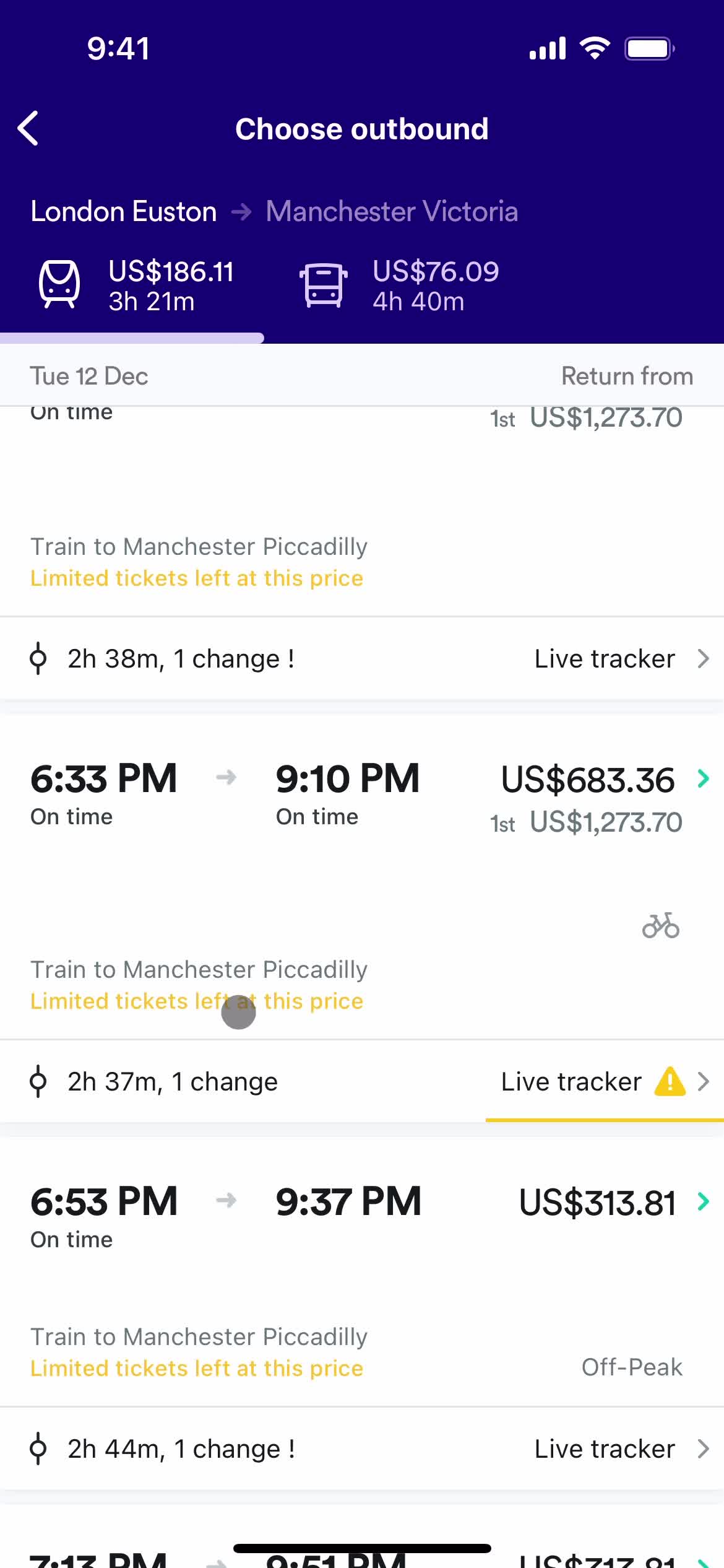 Booking transport screenshot