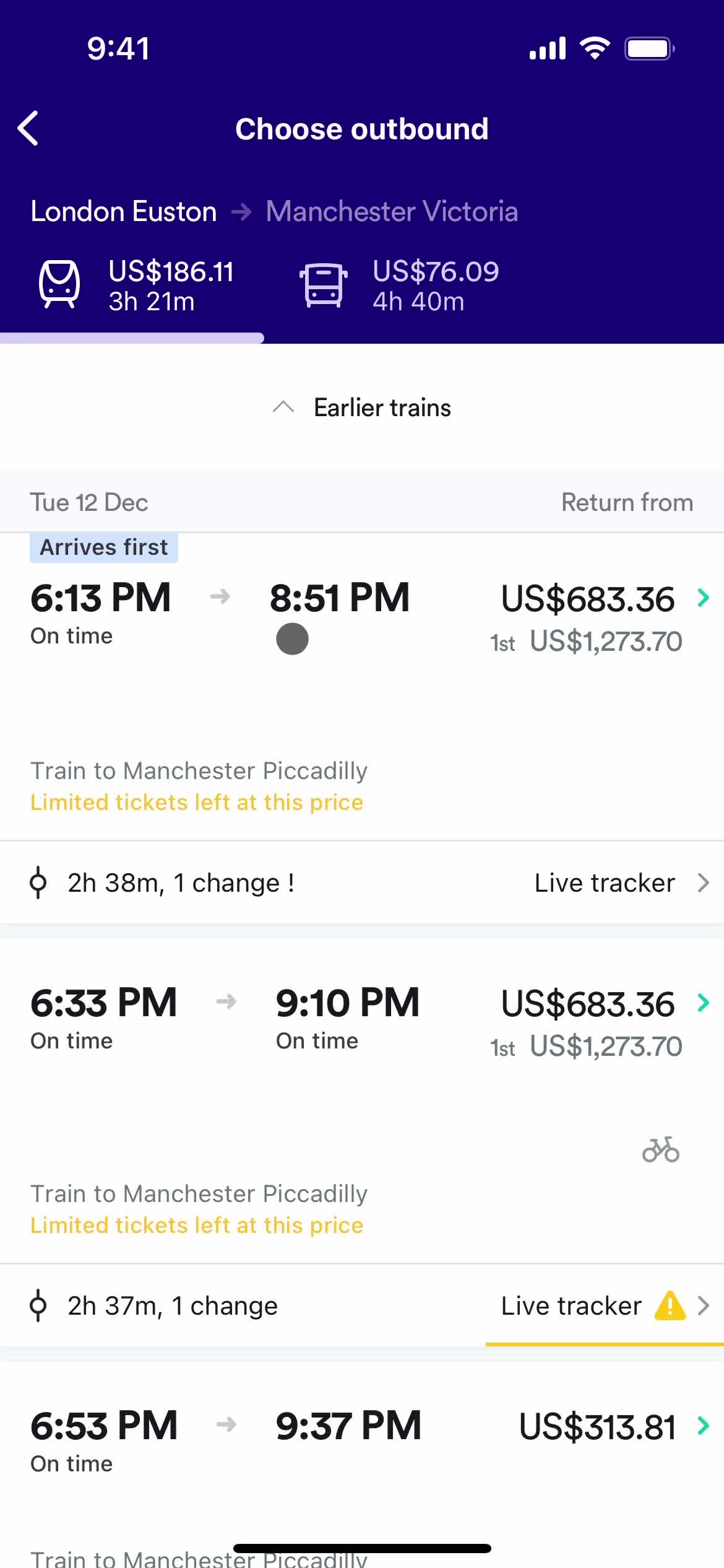 Booking transport screenshot