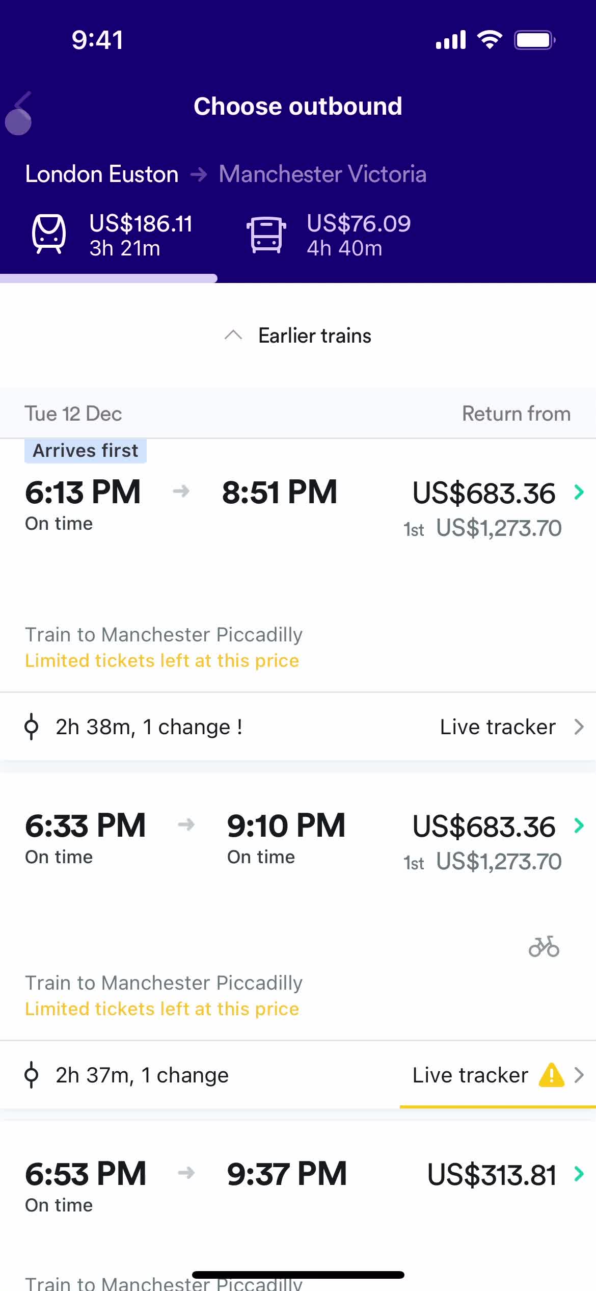 Booking transport screenshot