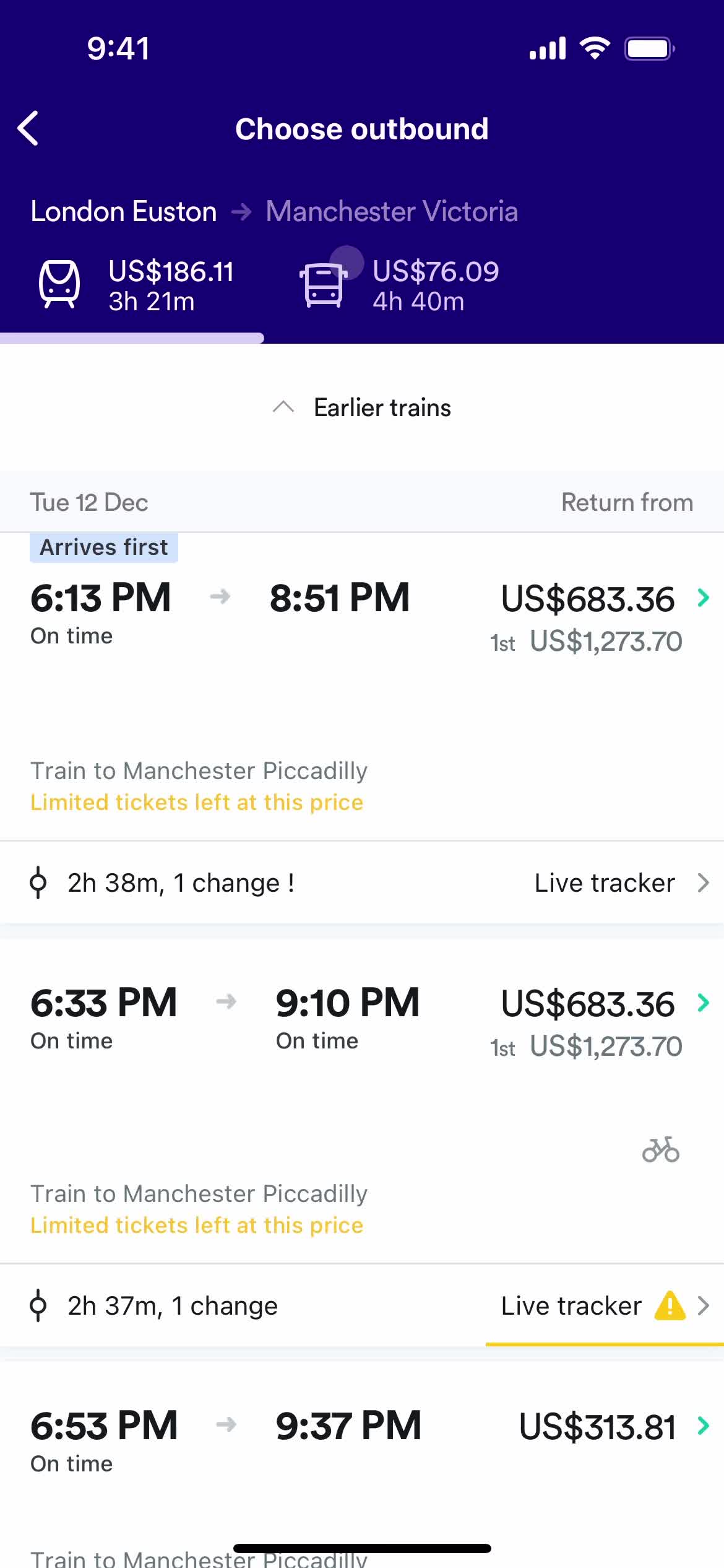 Booking transport screenshot