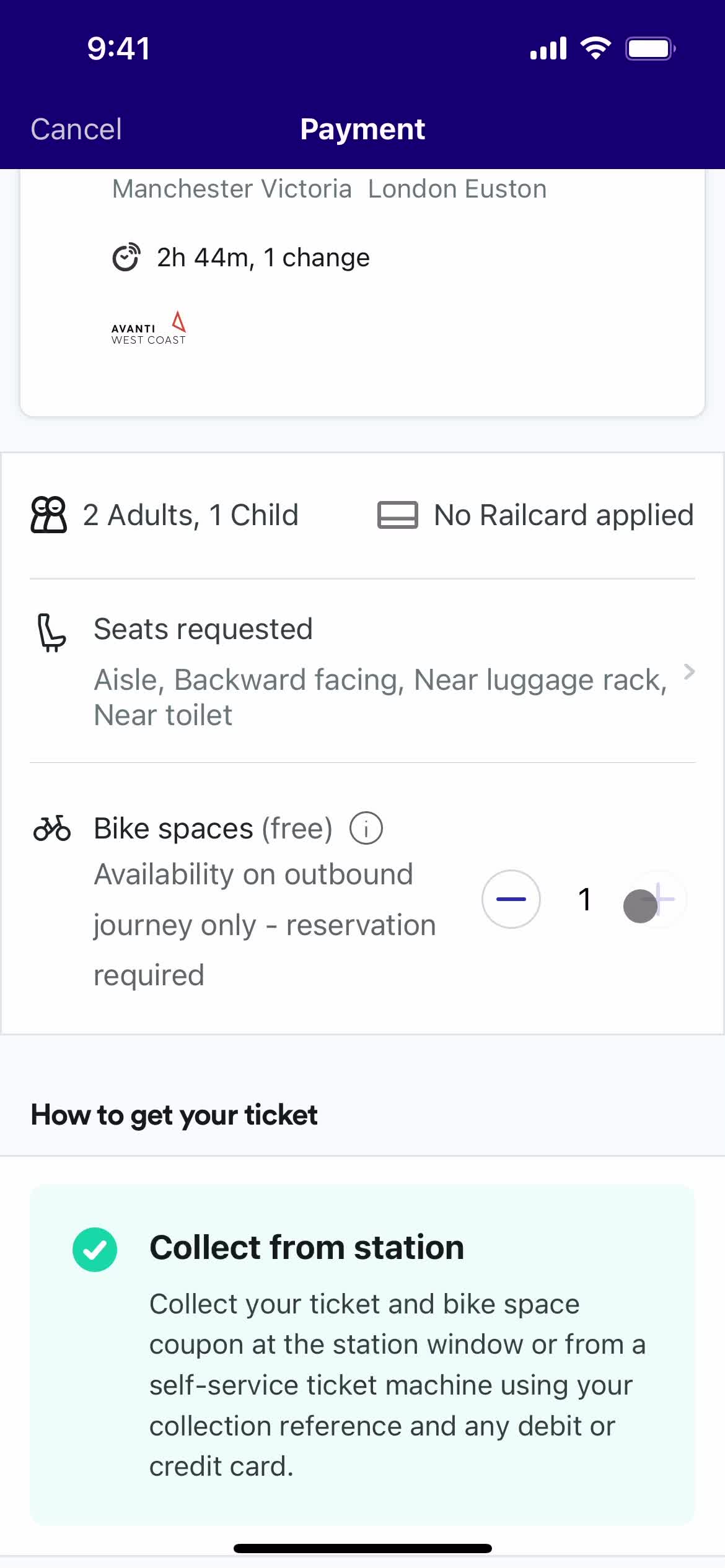 Booking transport screenshot