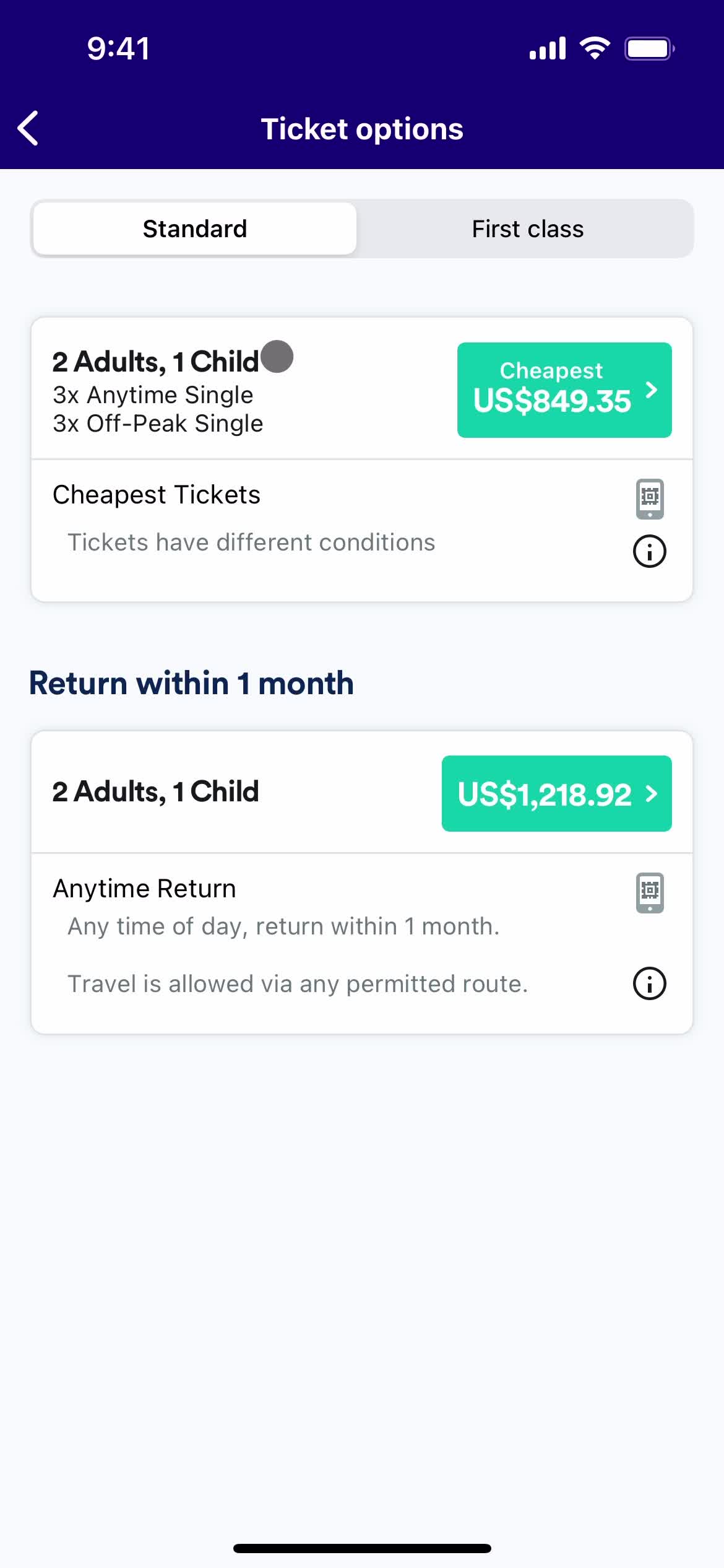 Booking transport screenshot