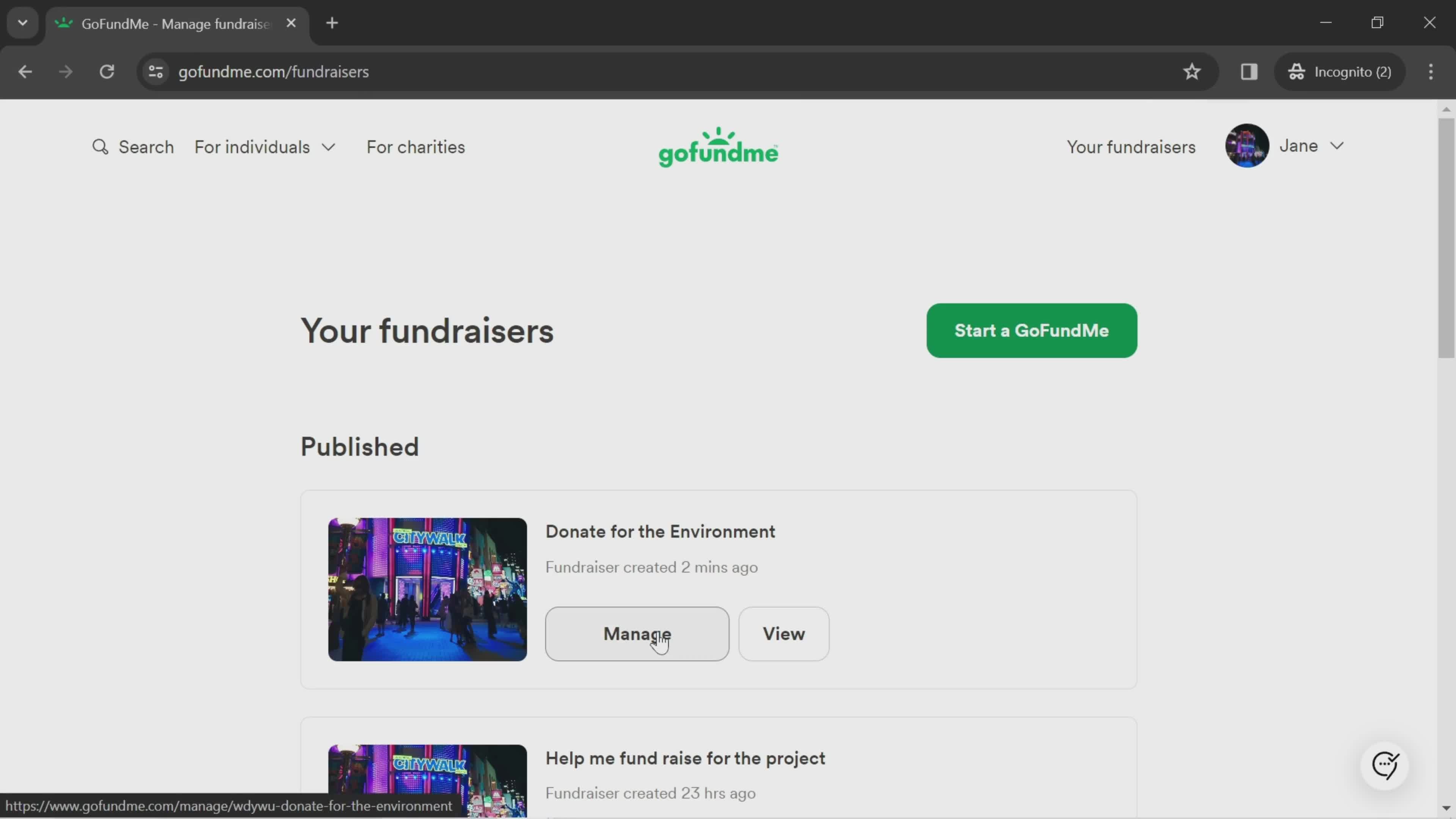 Boosting a fundraiser screenshot