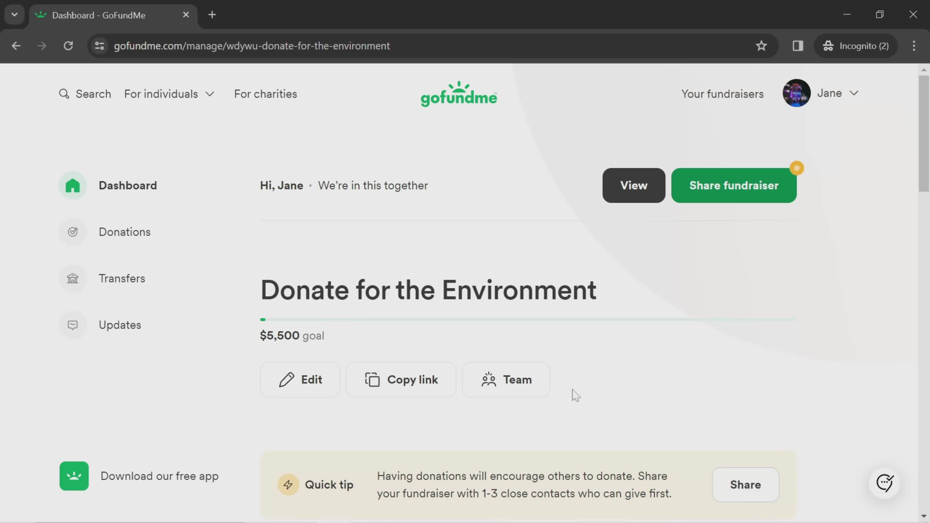 Boosting a fundraiser screenshot