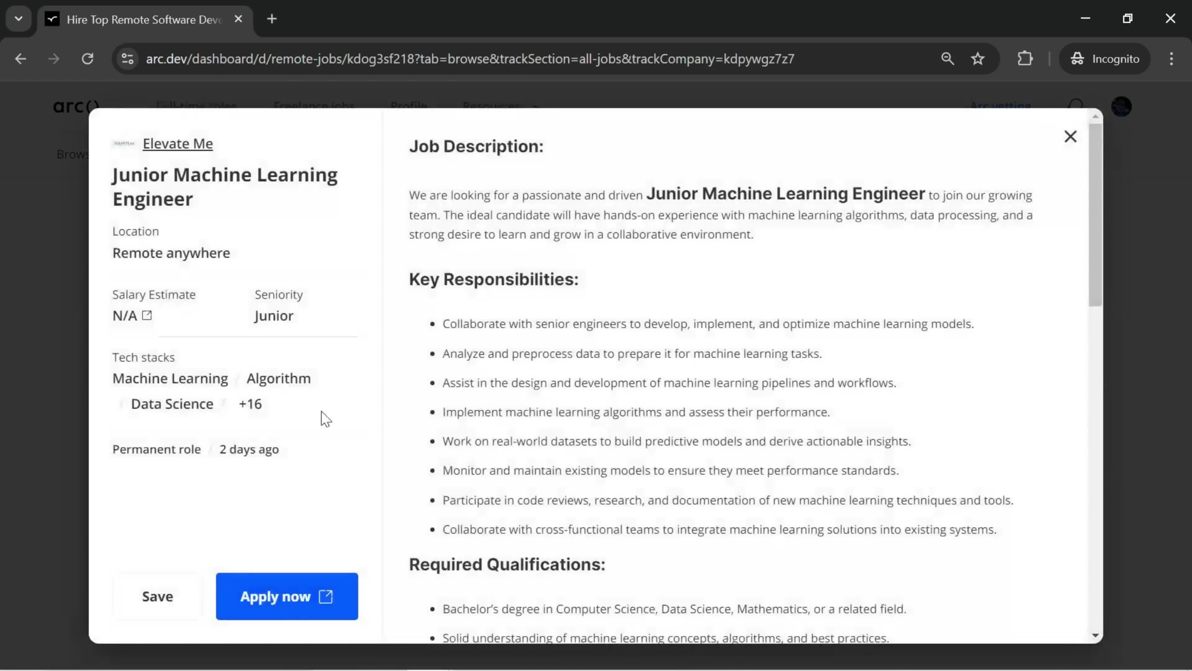 Browsing jobs screenshot